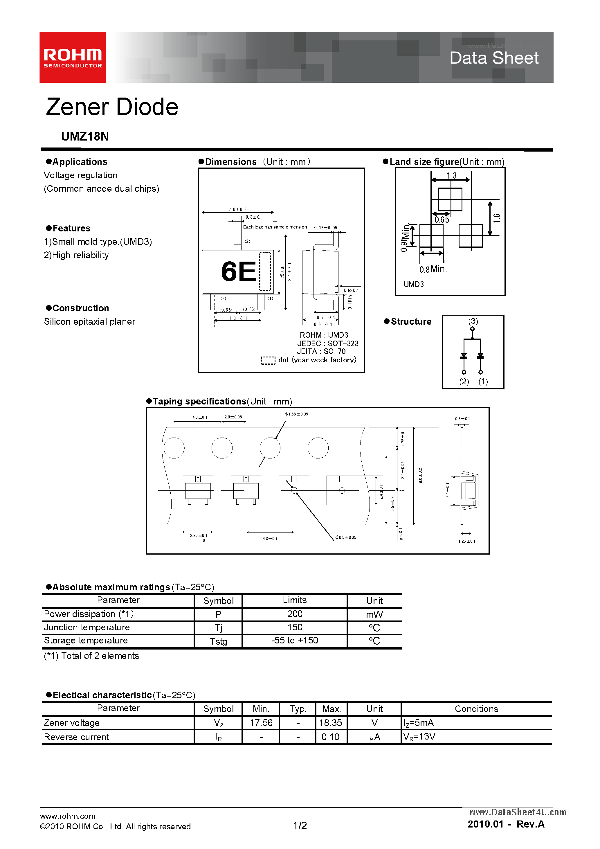 Даташит UMZ18N - Zener diodes страница 1