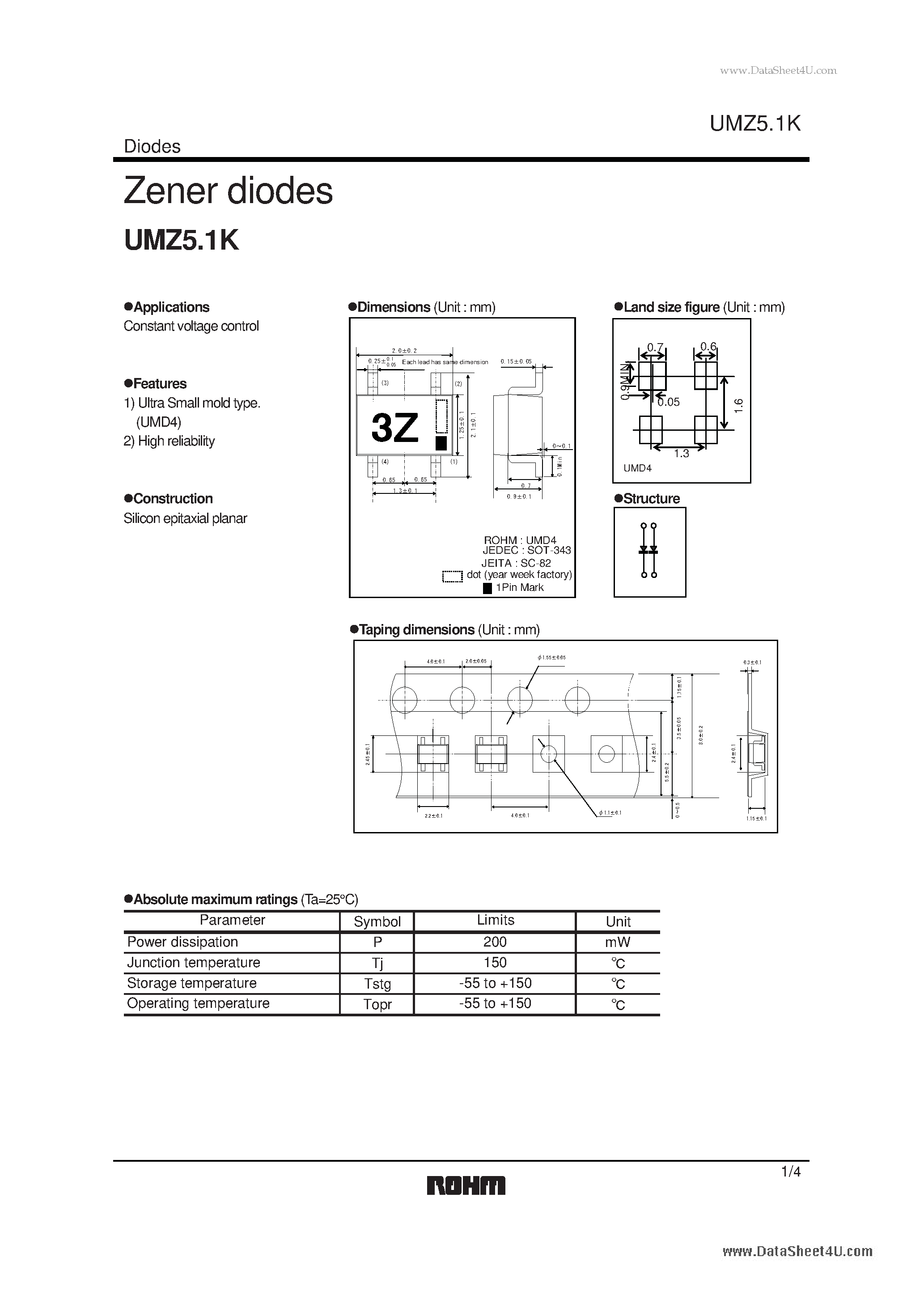 Даташит на микросхему UMZ5.1K страница 1 Даташит UMZ5.1K - Zener diodes страница 1