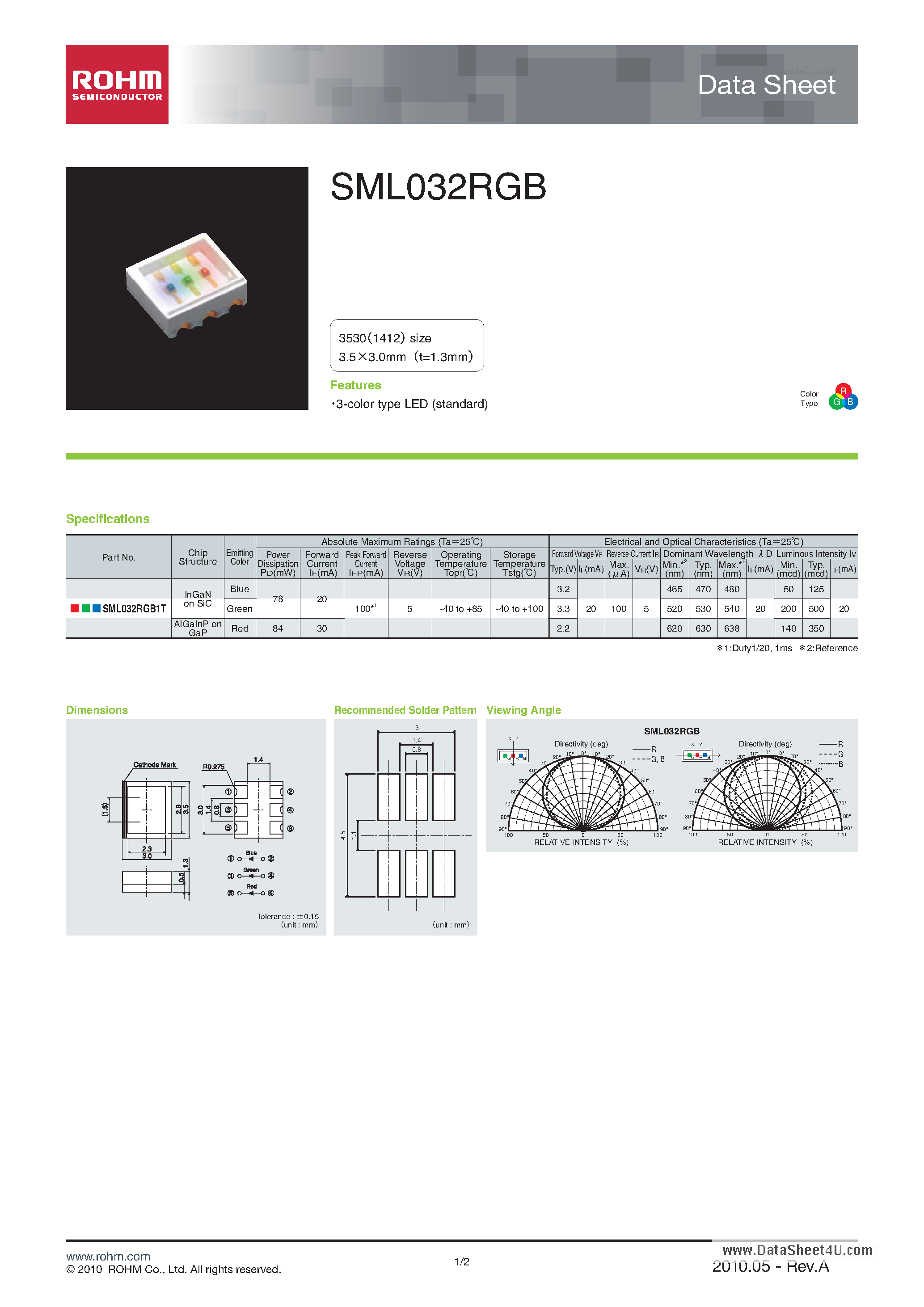 Datasheet SML032RGB - 3-color type LED (standard) page 1