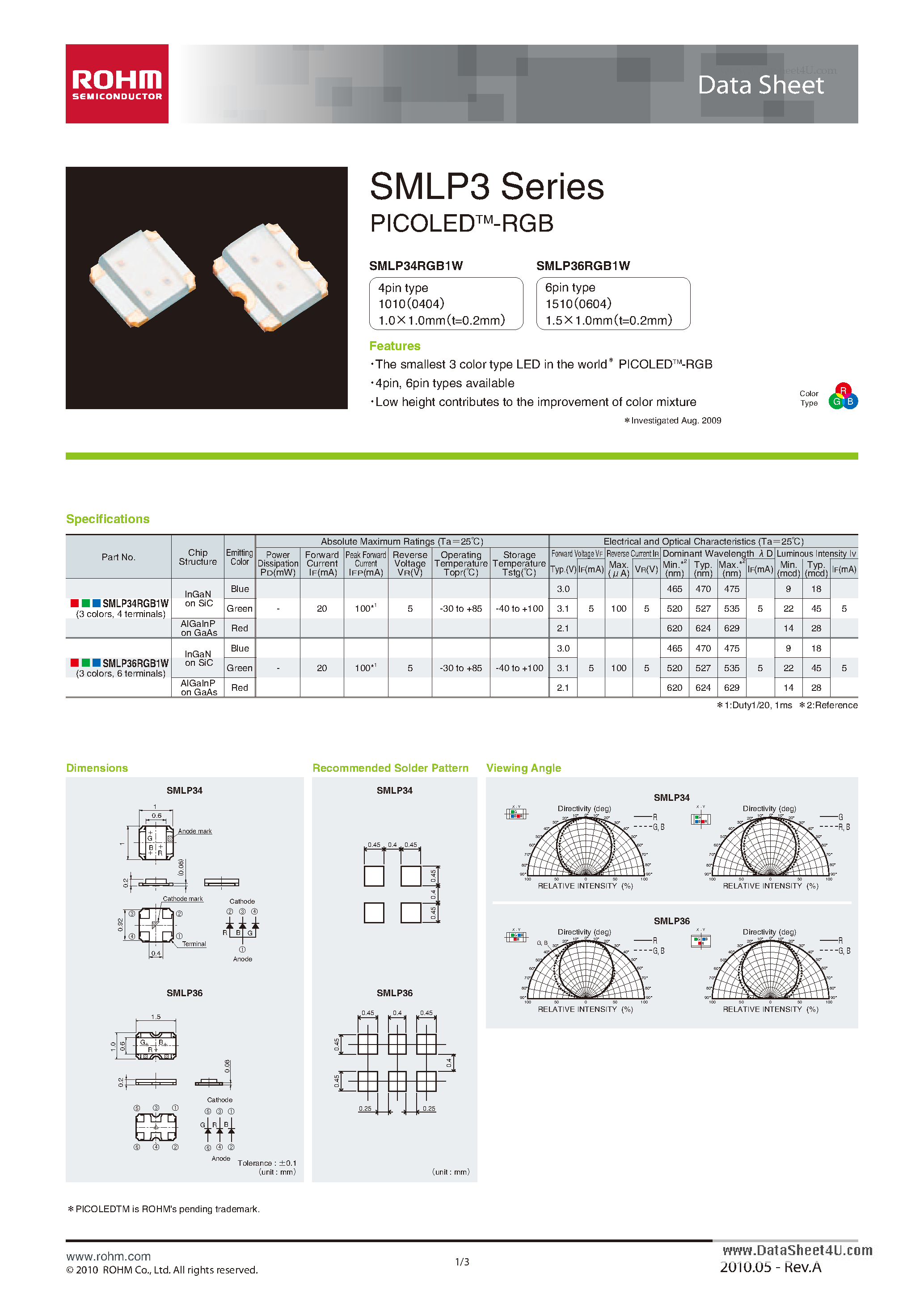 Datasheet SMLP3 - The smallest 3 color type LED page 1