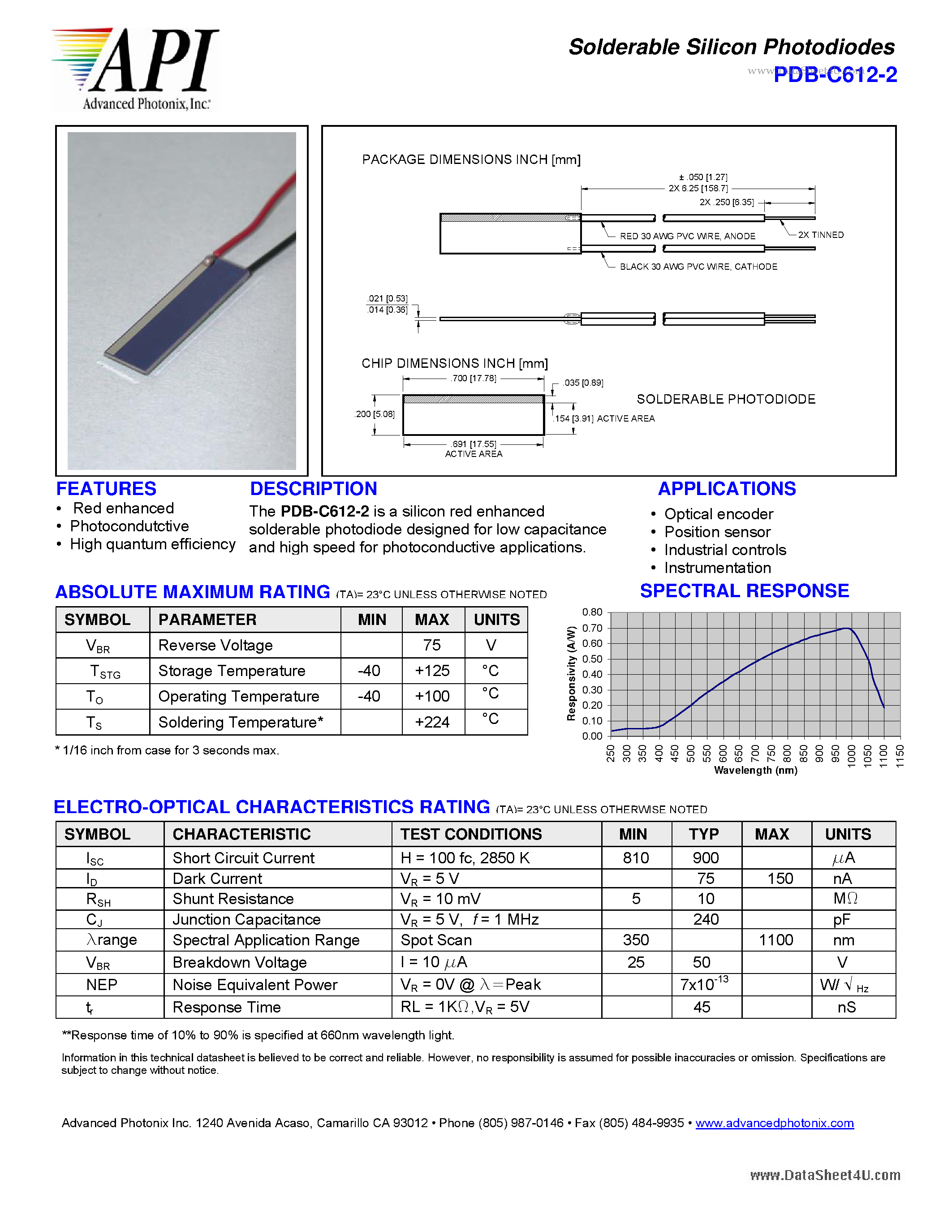 Datasheet PDB-C612-2 - Solderable Silicon Photodiodes page 1