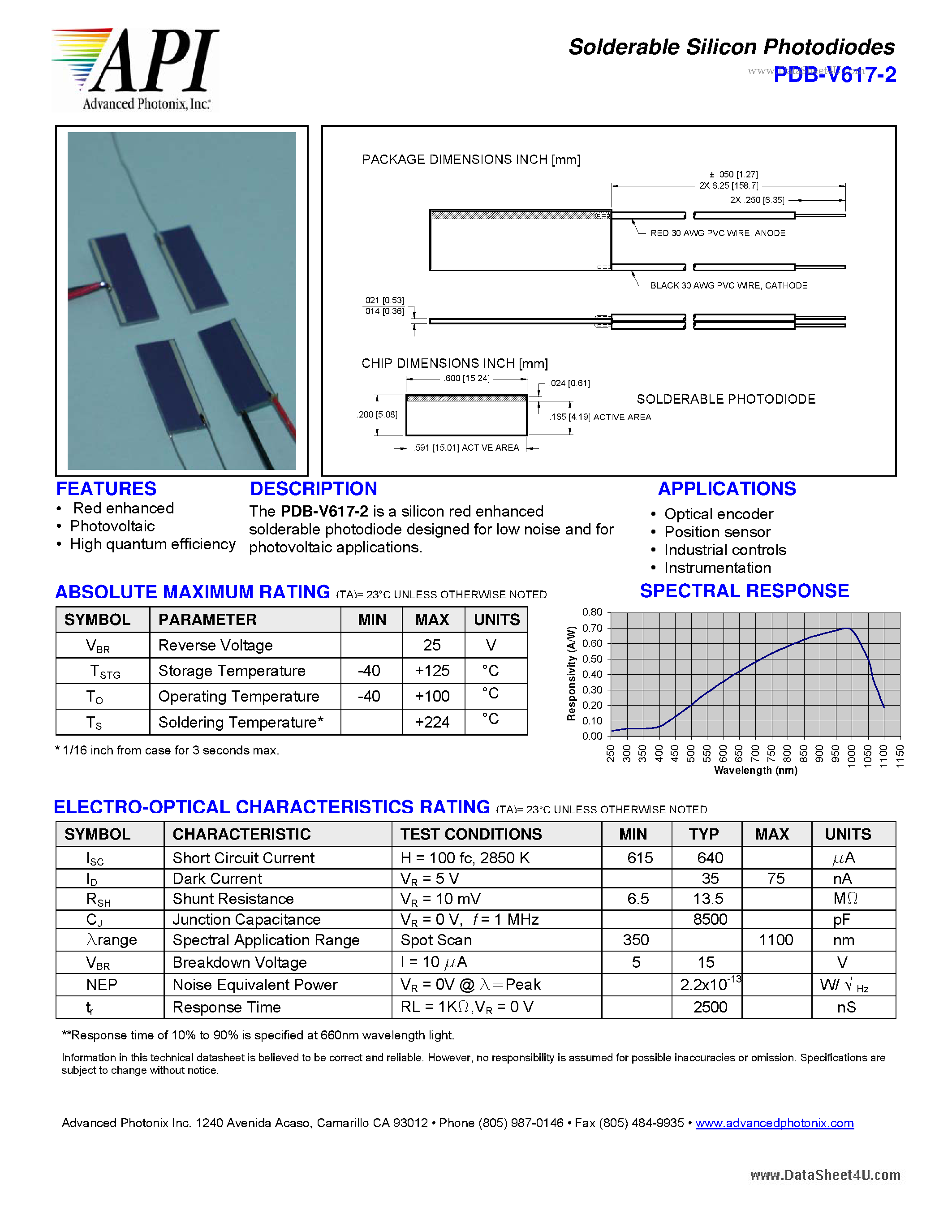 Datasheet PDB-V617-2 - Solderable Silicon Photodiodes page 1