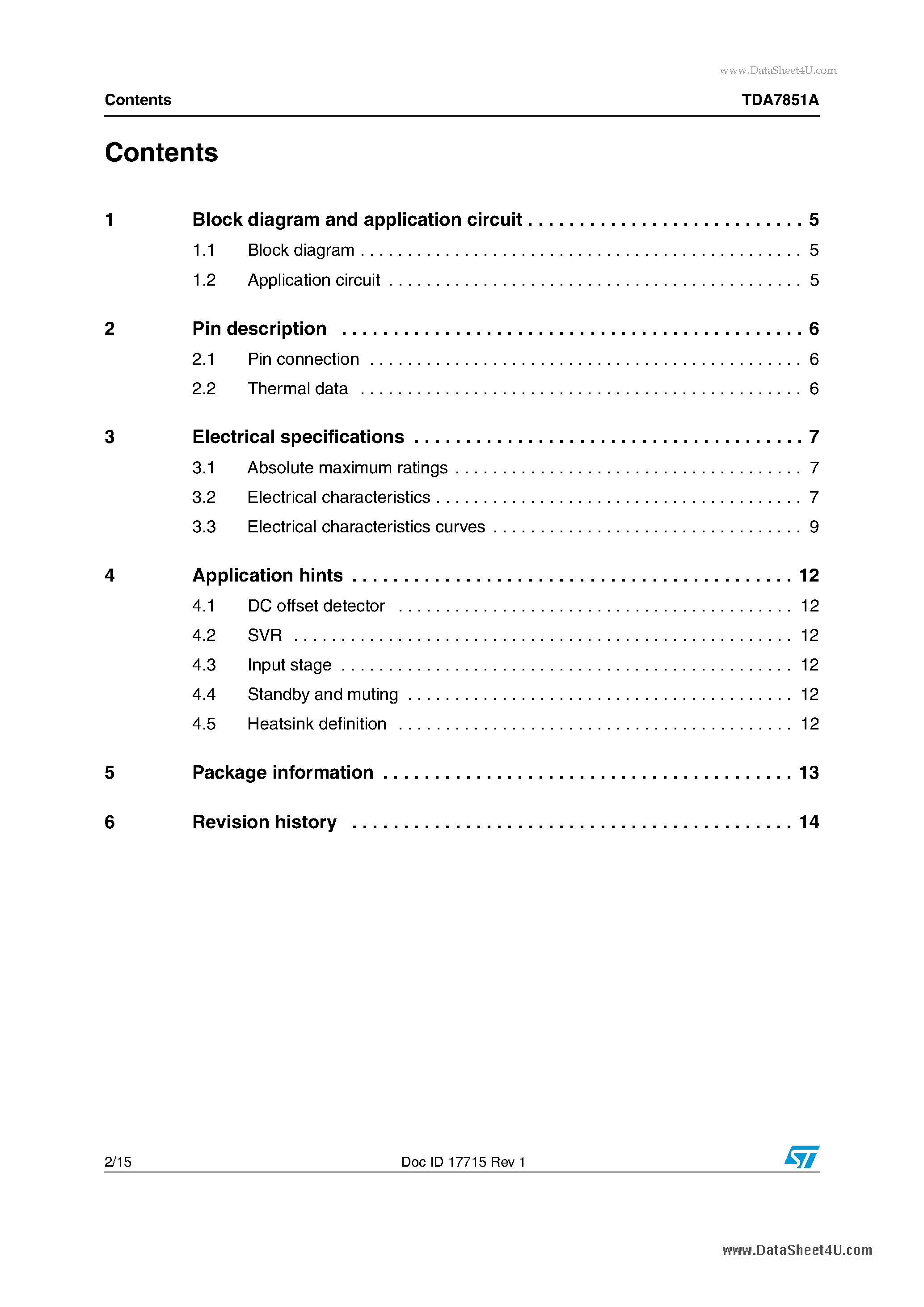 Даташит на микросхему TDA7851A страница 2 Даташит TDA7851A - 4 X 45W MOSFET Quad Bridge Power Amplifier страница 2