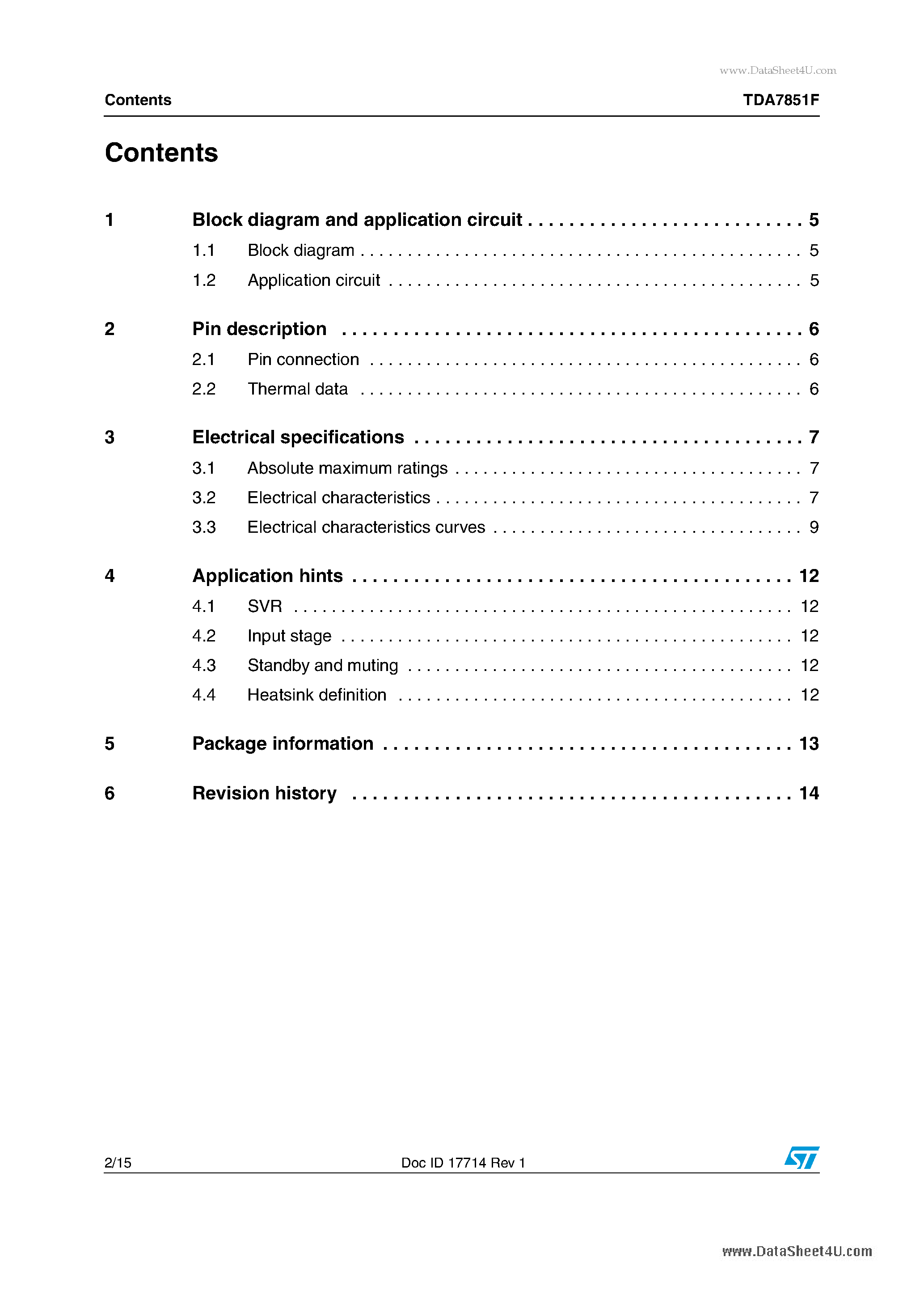 Даташит на микросхему TDA7851F страница 2 Даташит TDA7851F - 4 X 45W MOSFET Quad Bridge Power Amplifier страница 2