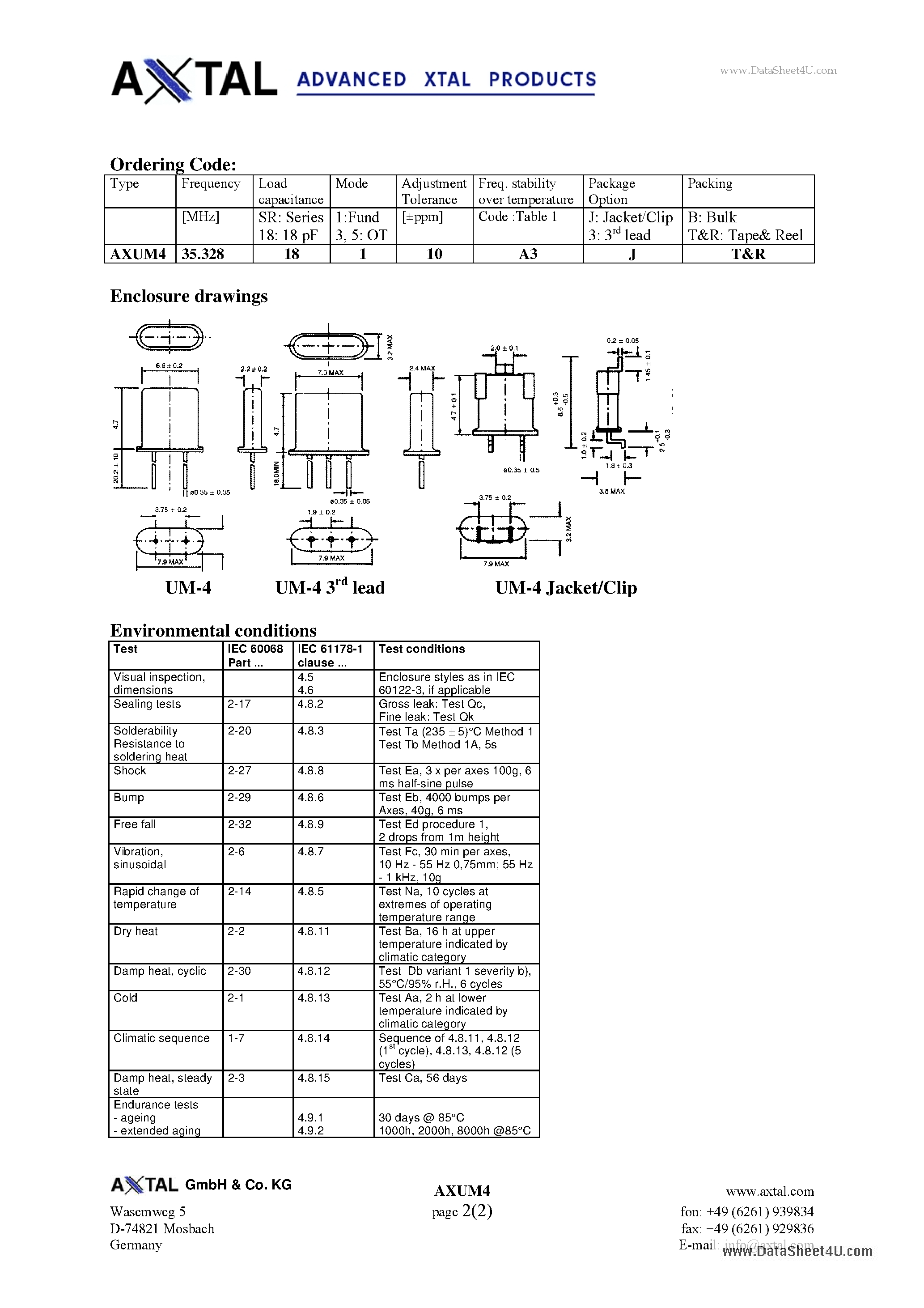 Datasheet AXUM4 - Quartz Crystal Unit UM-4 low profile page 2