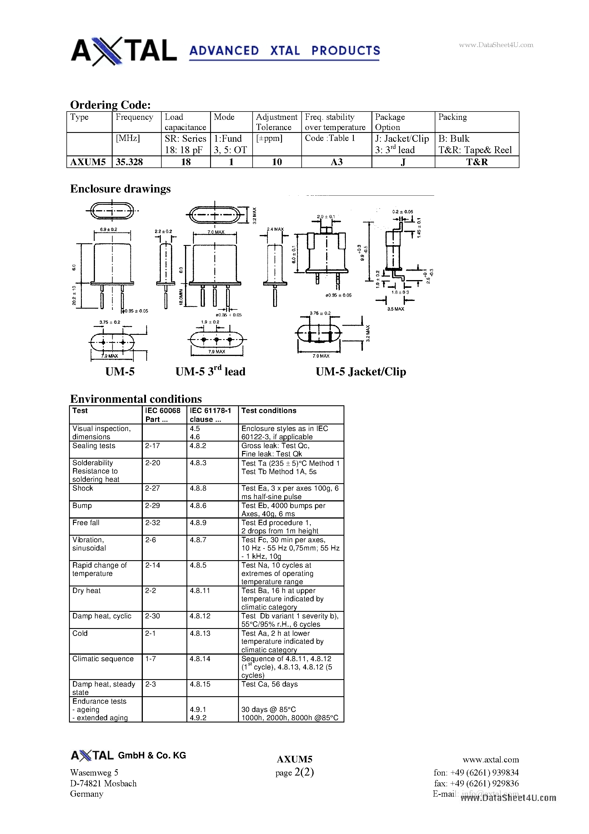 Datasheet AXUM5 - Quartz Crystal Unit UM-5 page 2