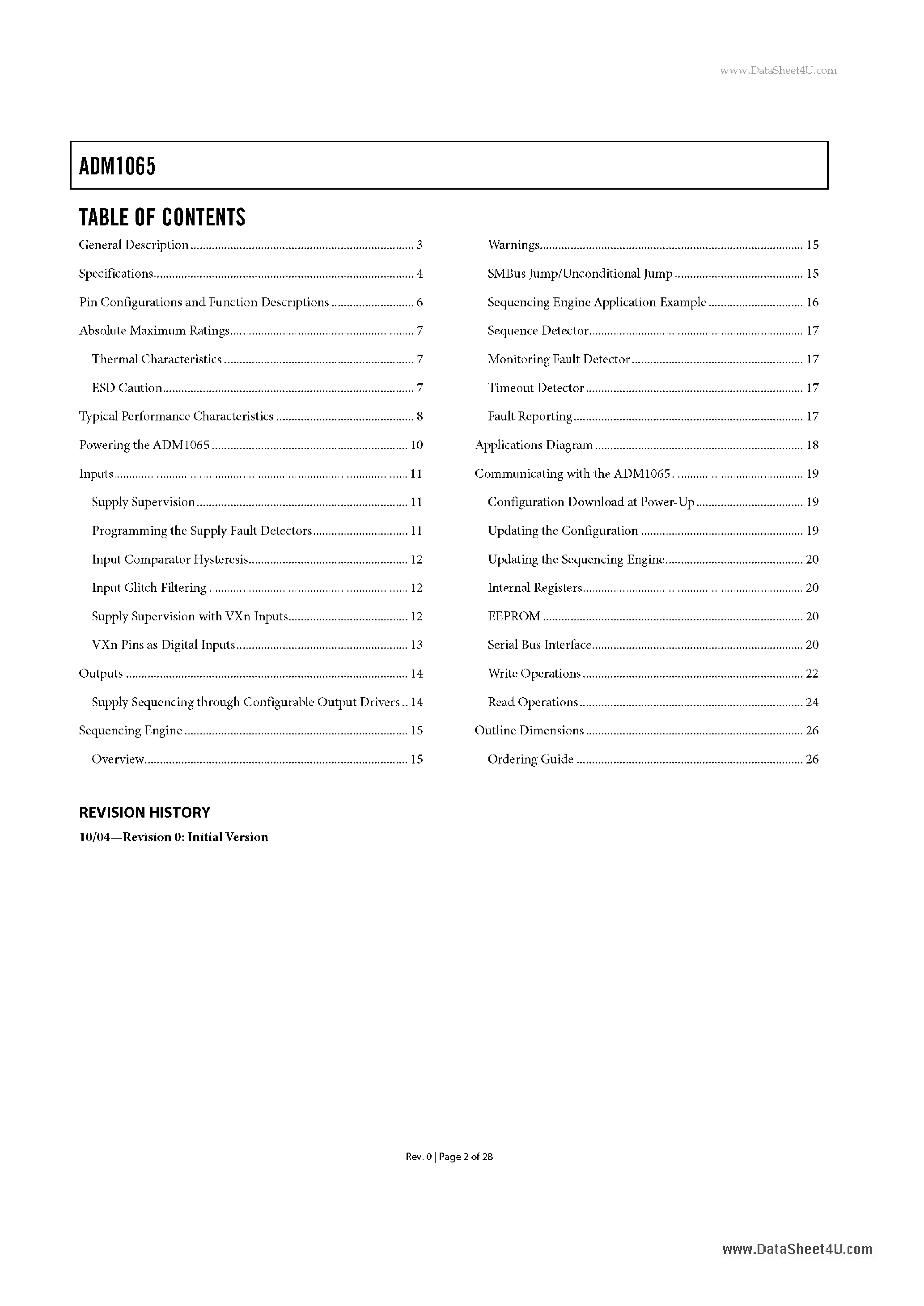 Datasheet ADM1065 page 2 Datasheet ADM1065 - Super Sequencer-TM and Monitor page 2
