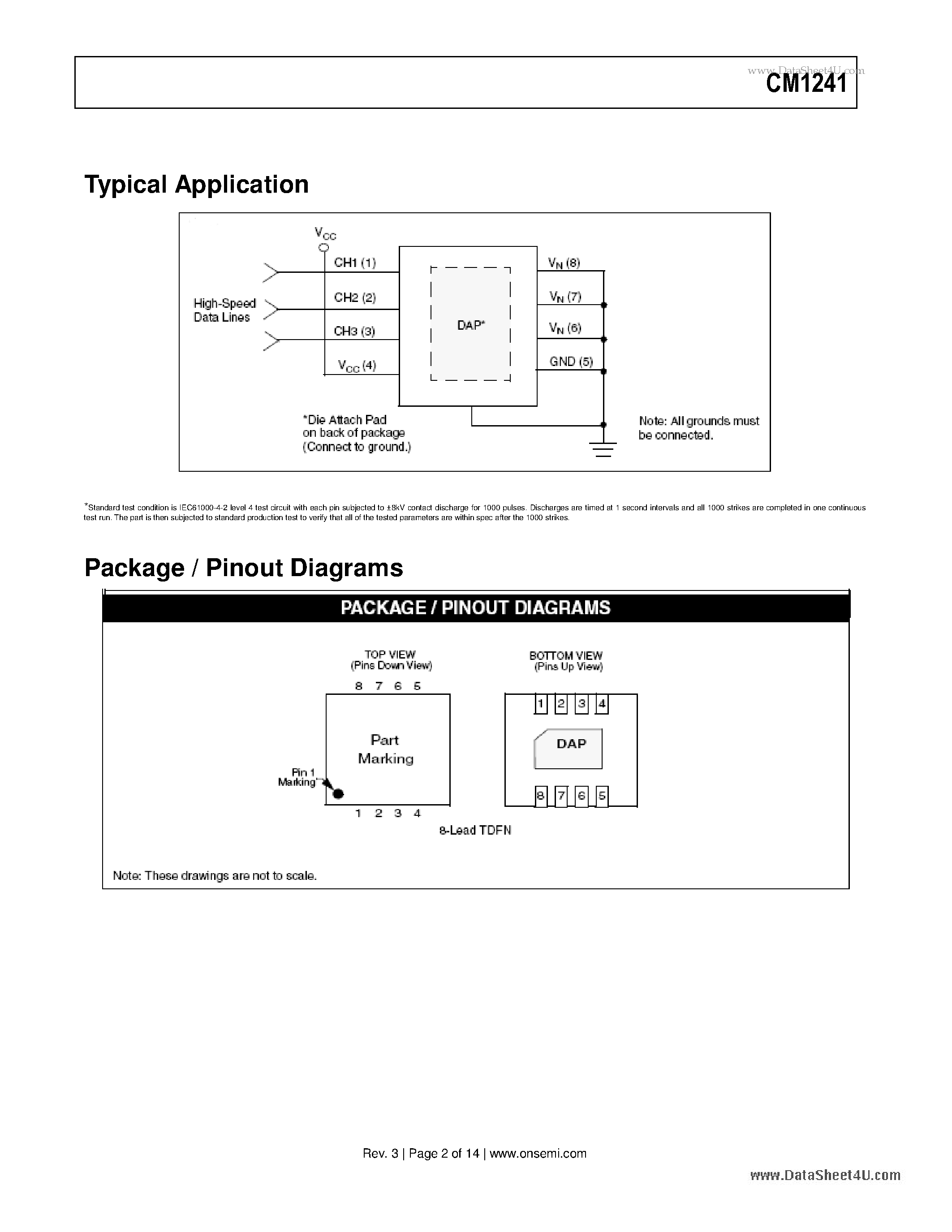 Datasheet CM1241 - 4-Channel Low Capacitance Dual-Voltage ESD Protection Array page 2