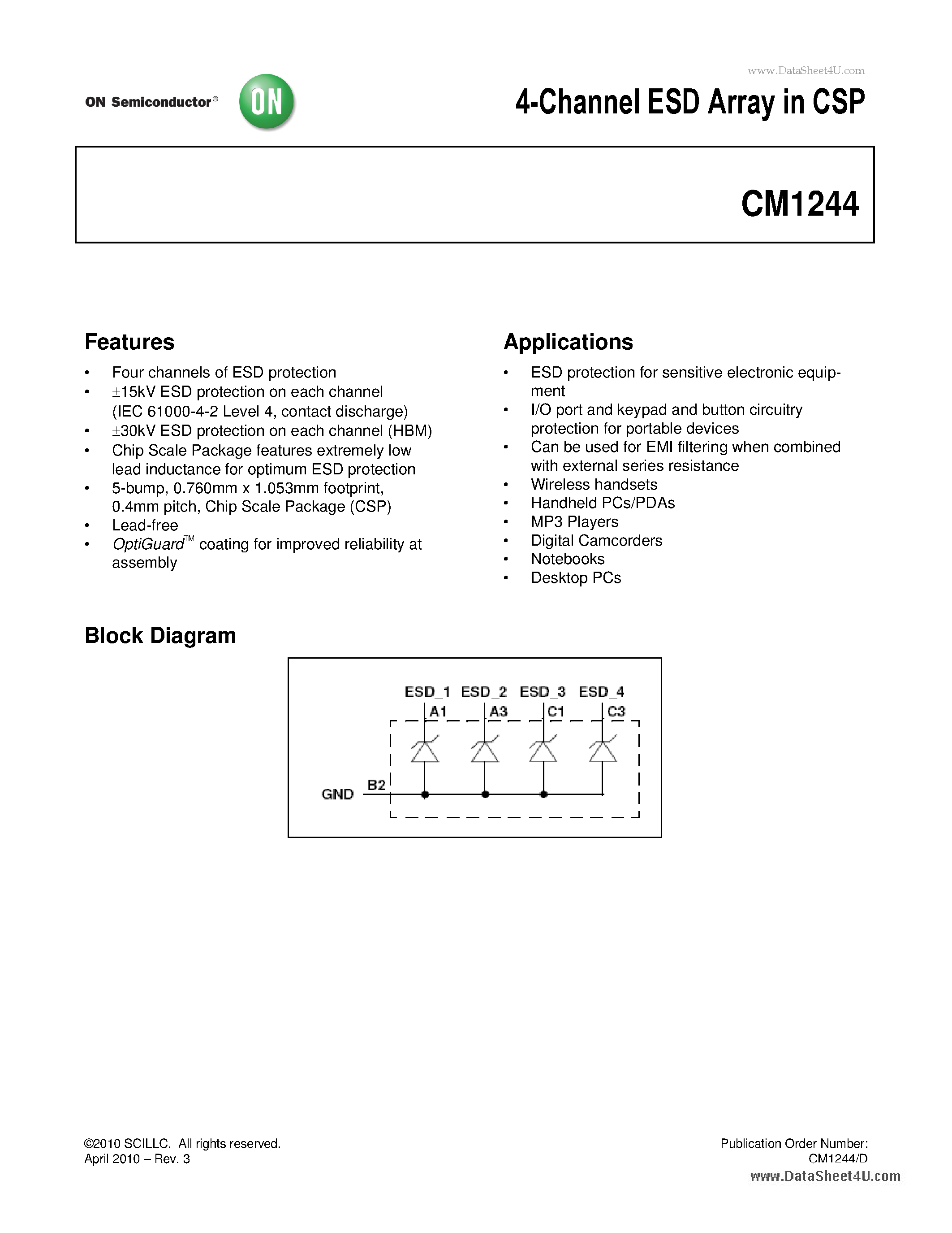 Datasheet CM1244 - 4-Channel ESD Array page 1