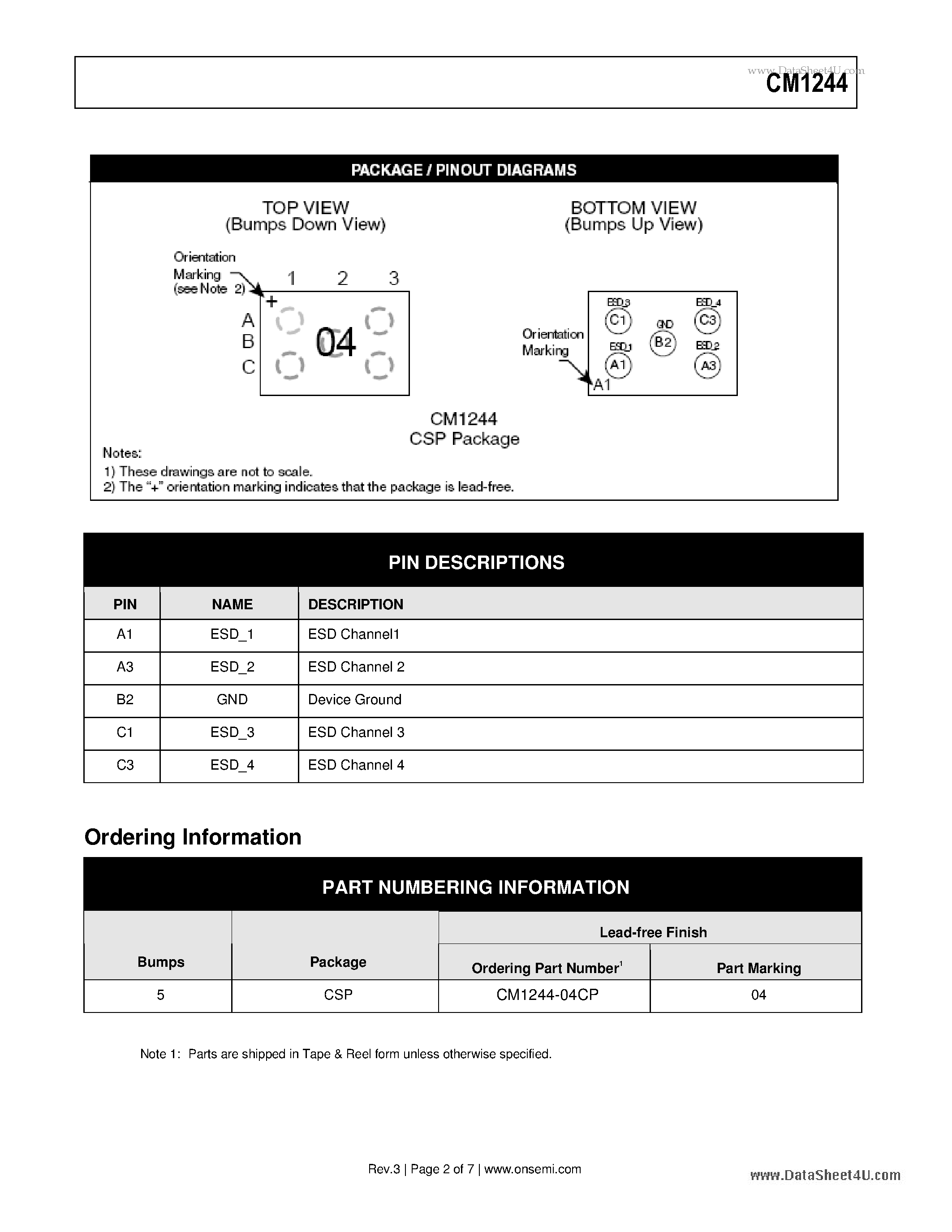 Datasheet CM1244 - 4-Channel ESD Array page 2