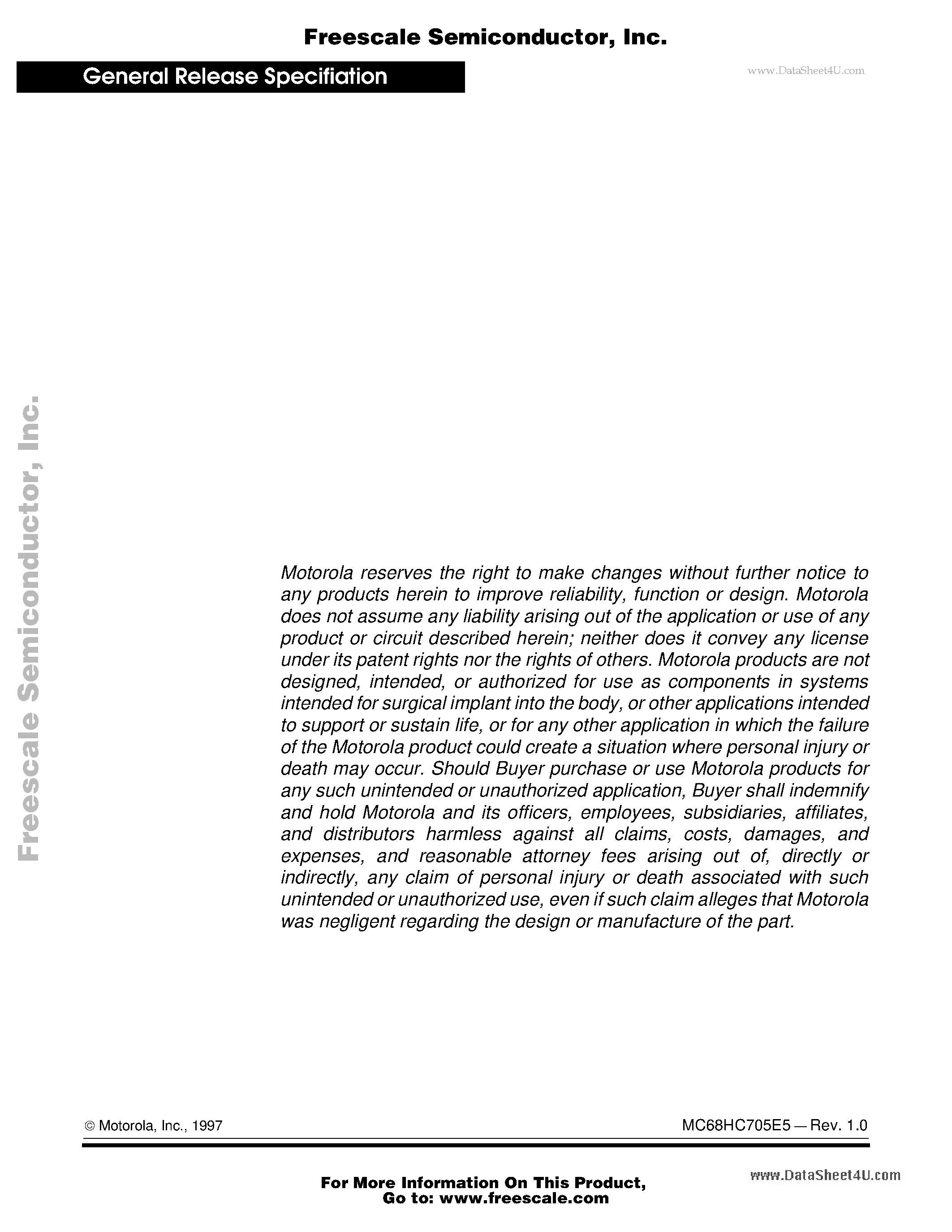 Даташит MC68HC705E5 - General Release Specification страница 2