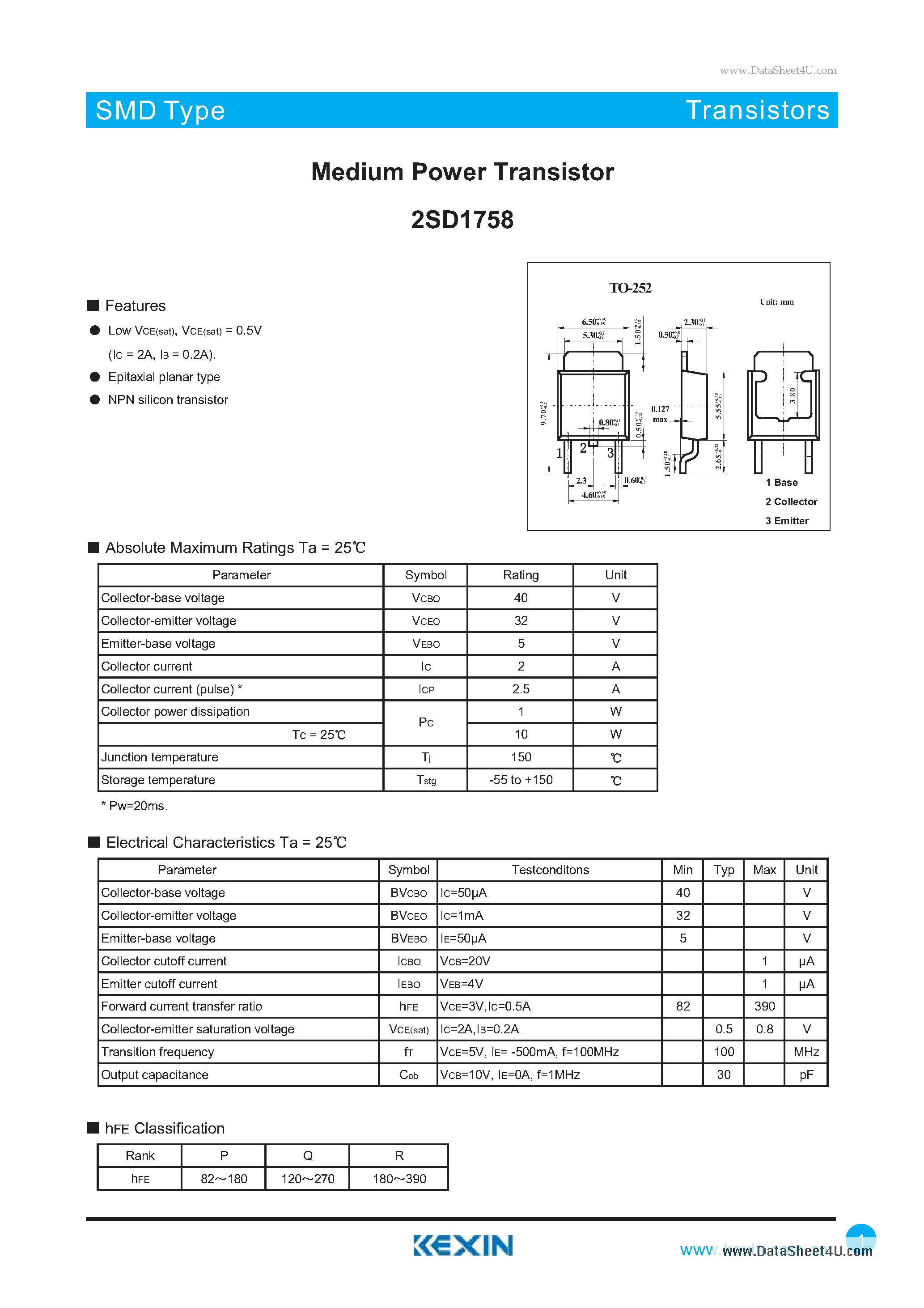 Datasheet 2SD1758 - Medium Power Transistor page 1