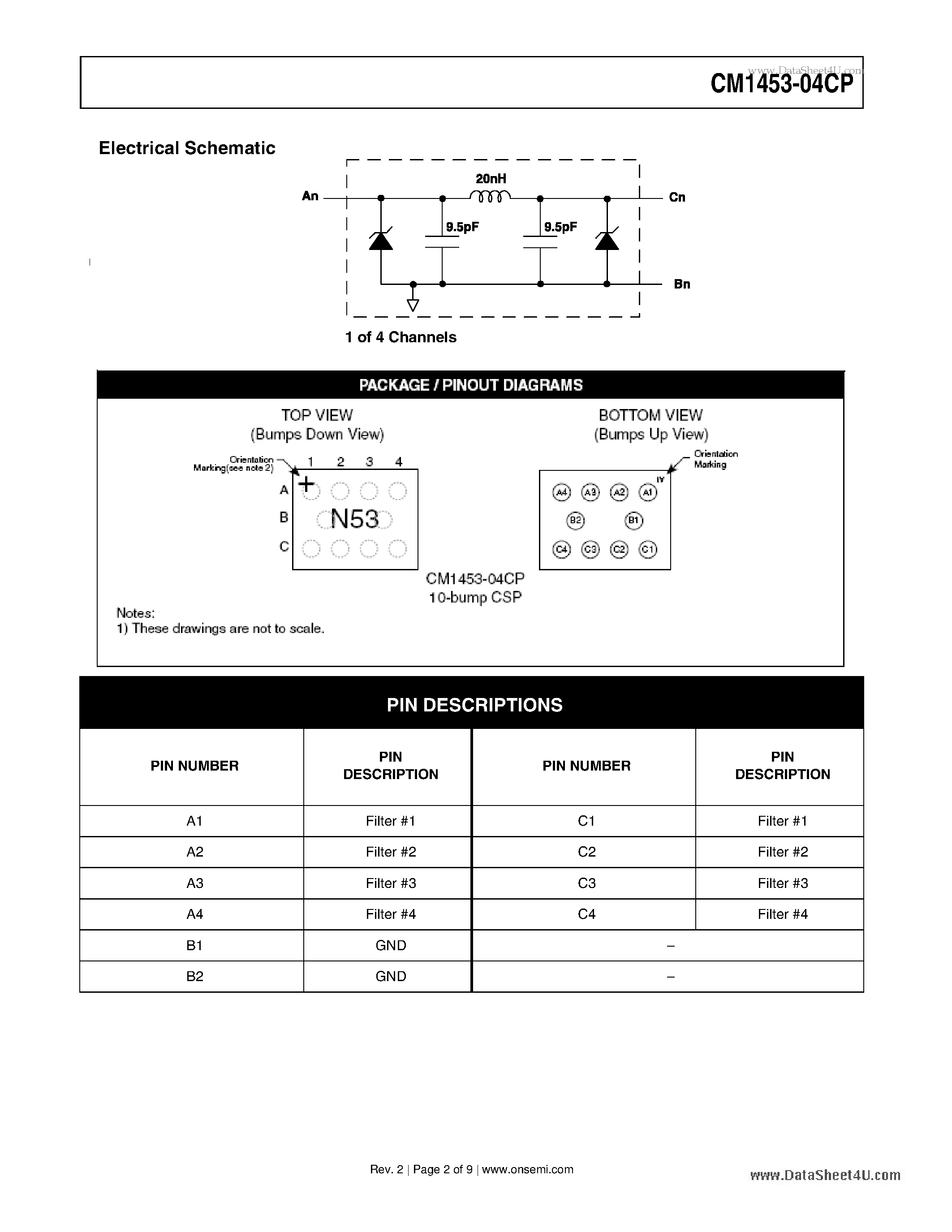 Datasheet CM1453-04CP - Praetorian 4-Channel EMI Filter Array page 2