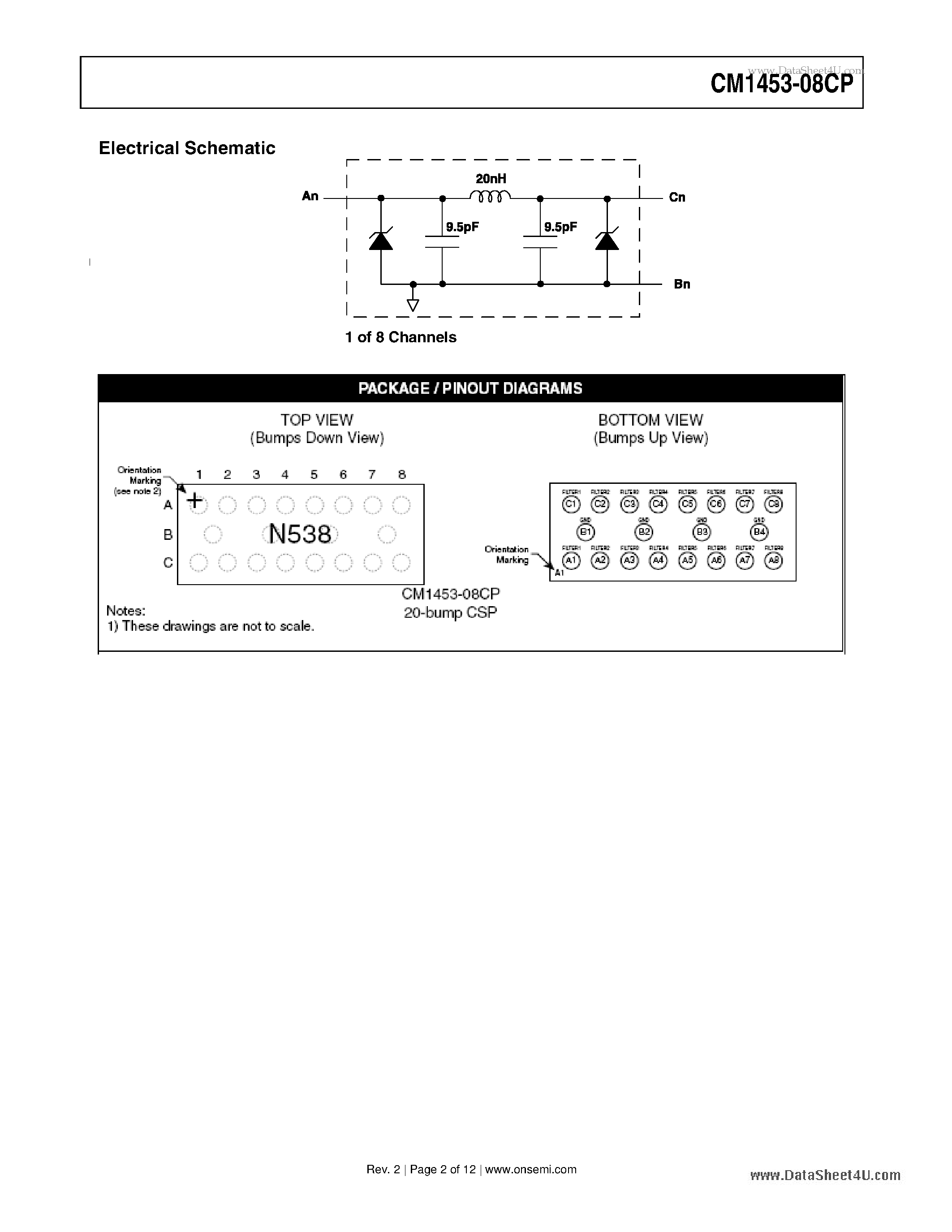 Даташит на микросхему CM1453-08CP страница 2 Даташит CM1453-08CP - Praetorian 8-Channel EMI Filter Array страница 2
