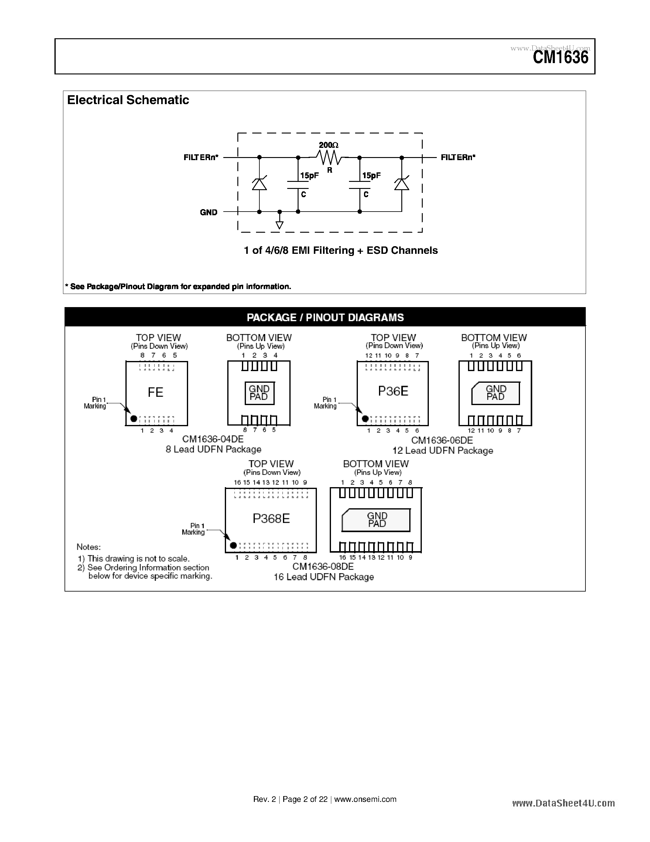 Datasheet CM1636 - 6- and 8-Channel EMI Filter Arrays page 2