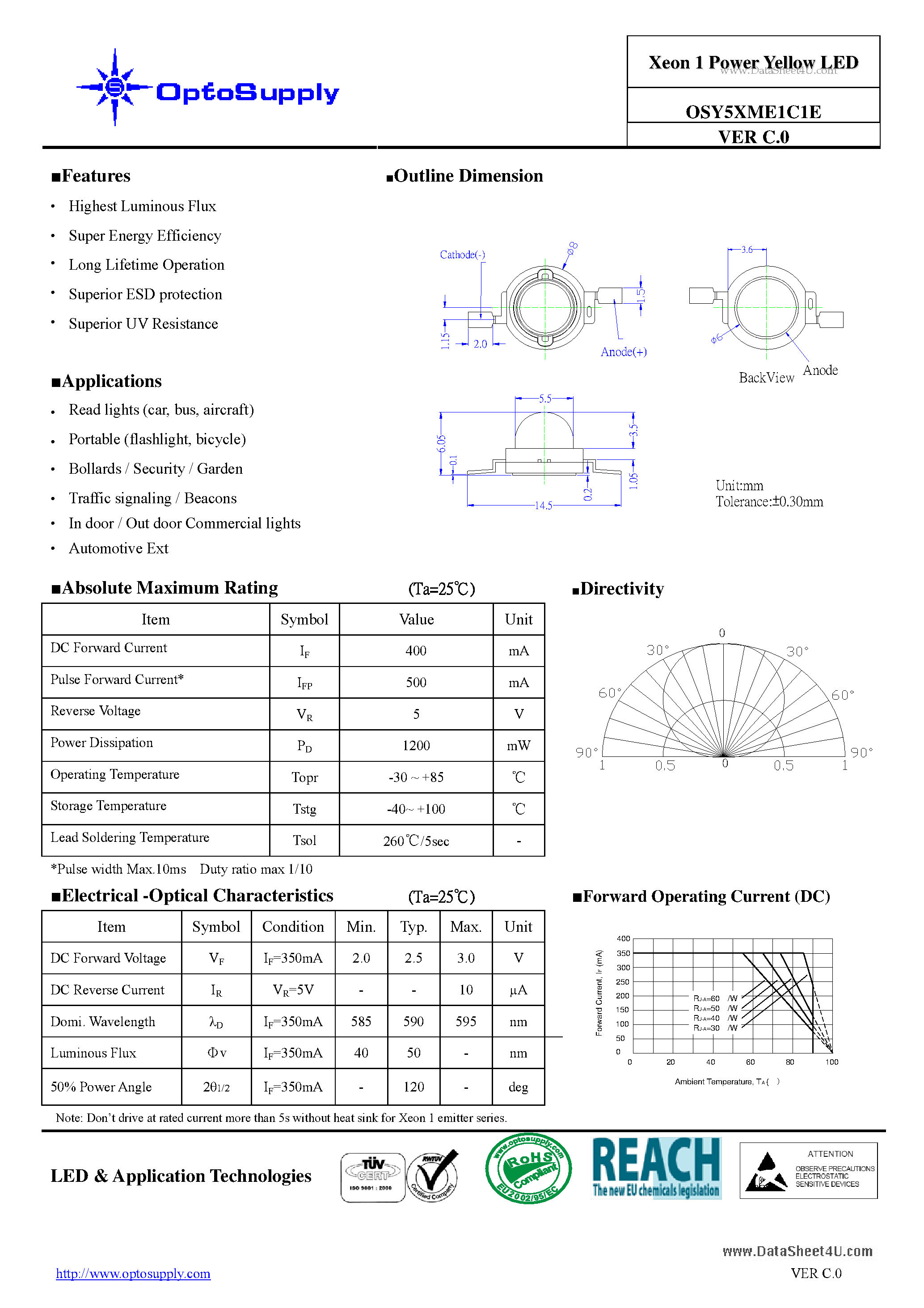 Datasheet OSY5XME1C1E - Xeon 1 Power Yellow LED page 1