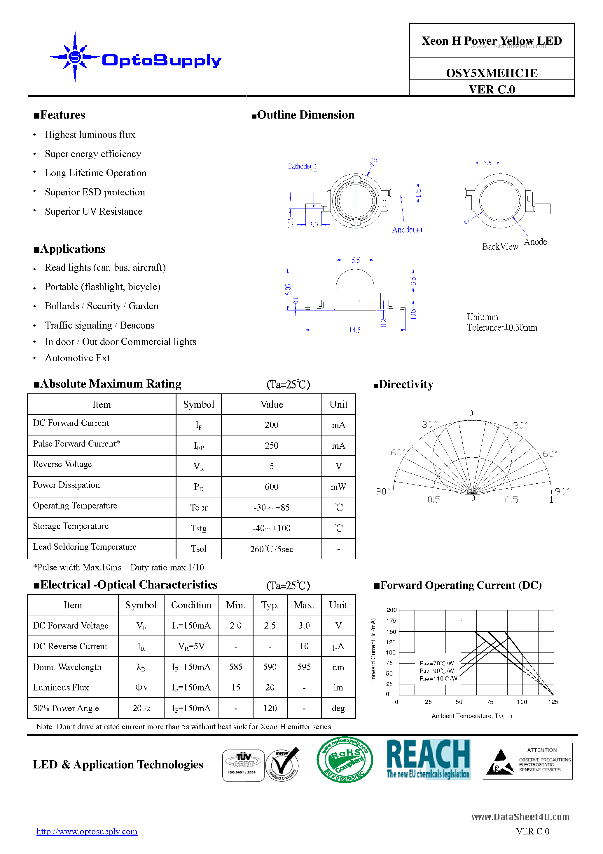 Datasheet OSY5XMEHC1E page 1 Datasheet OSY5XMEHC1E - Xeon H Power Yellow LED page 1