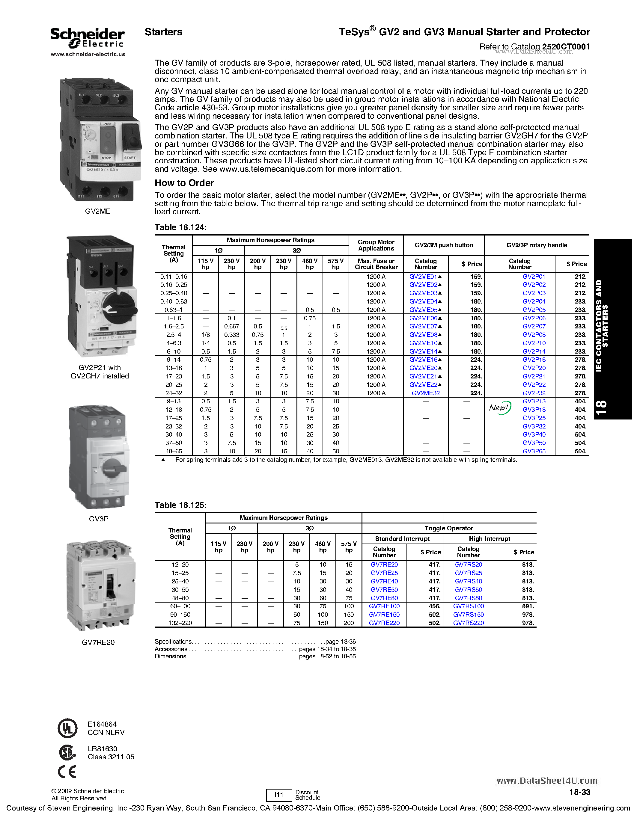 Datasheet GV2ME01 page 1 Datasheet GV2ME01 - Manual Starter and Protector page 1