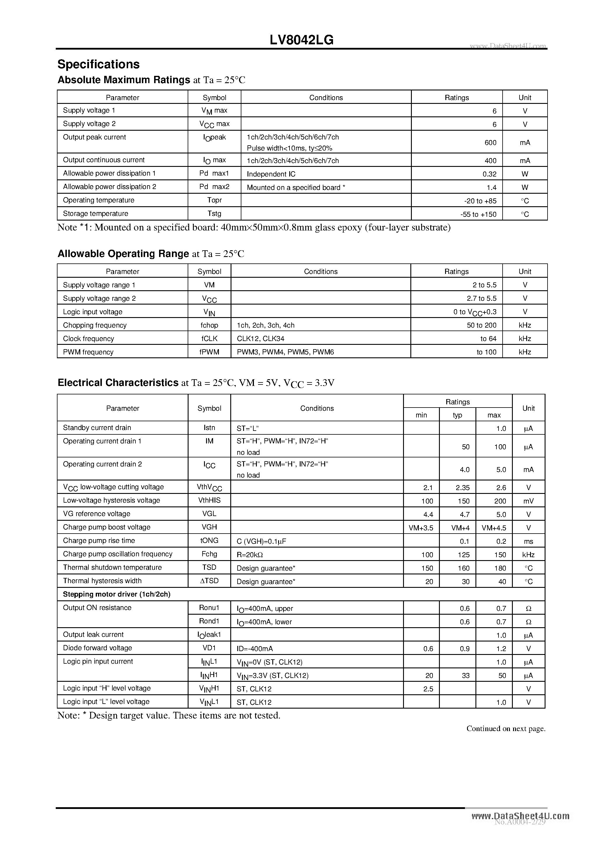 Даташит на микросхему LV8042LG страница 2 Даташит LV8042LG - Bi-CMOS IC For Digital Still Cameras 7-Channel Single-Chip Motor Driver ICs страница 2