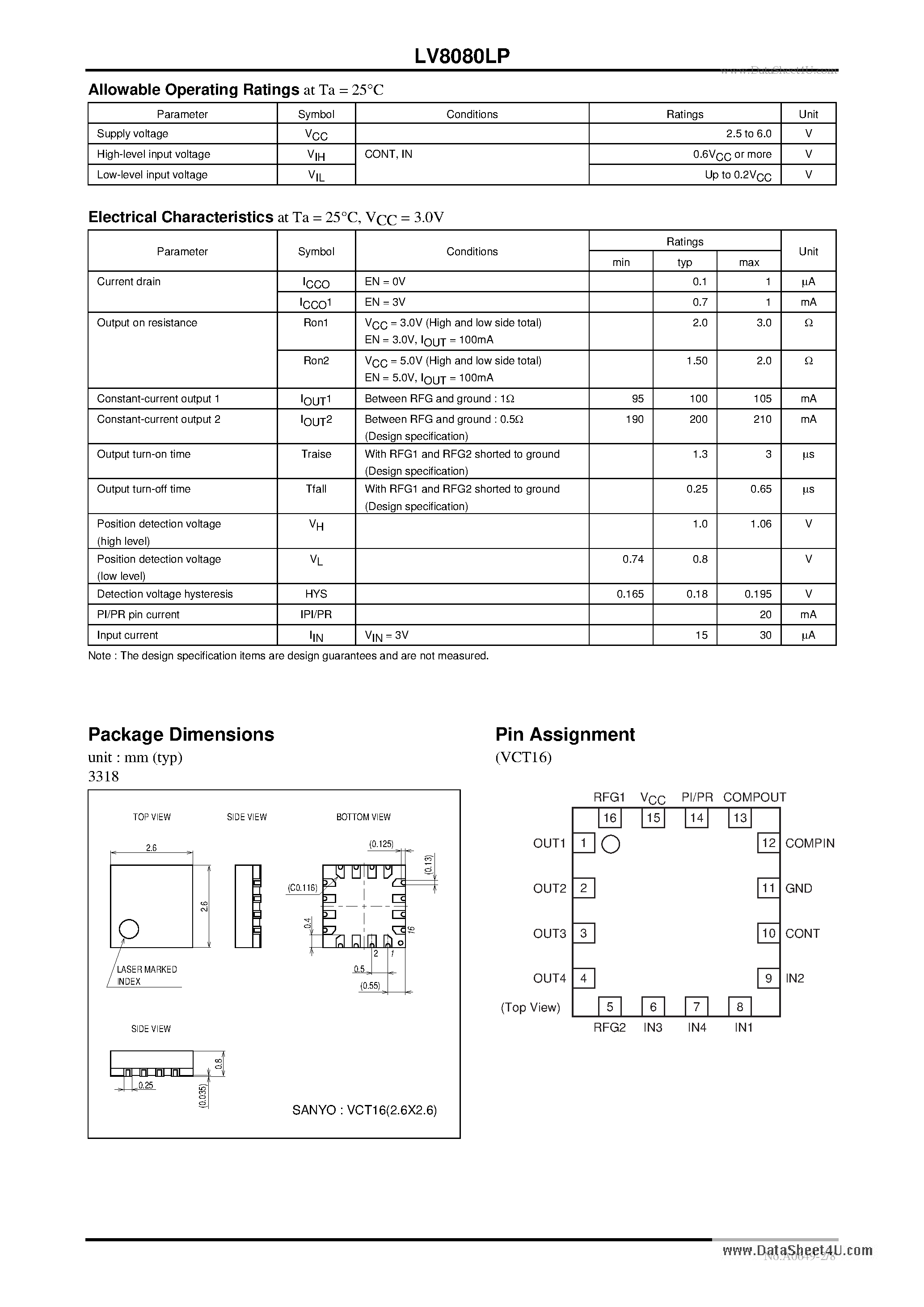 Datasheet LV8080LP page 2 Datasheet LV8080LP - Bi-CMOS LSI Two channels Constant-current H-bridge Driver page 2