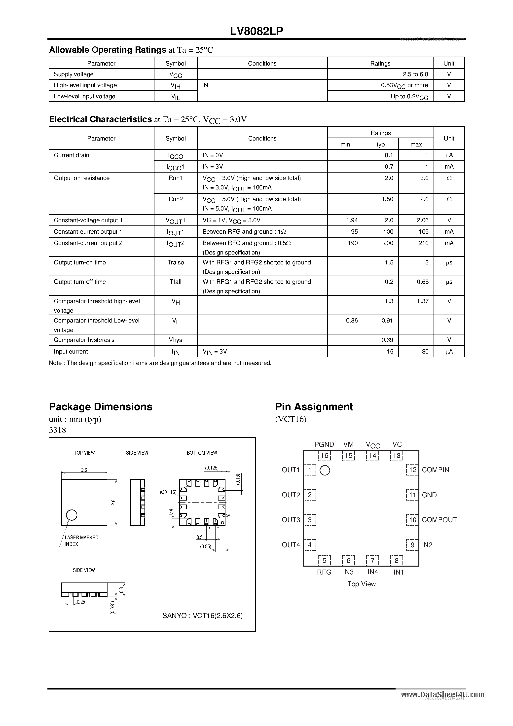 Datasheet LV8082LP page 2 Datasheet LV8082LP - Bi-CMOS LSI Two Constant-current H-Bridge Driver channels page 2