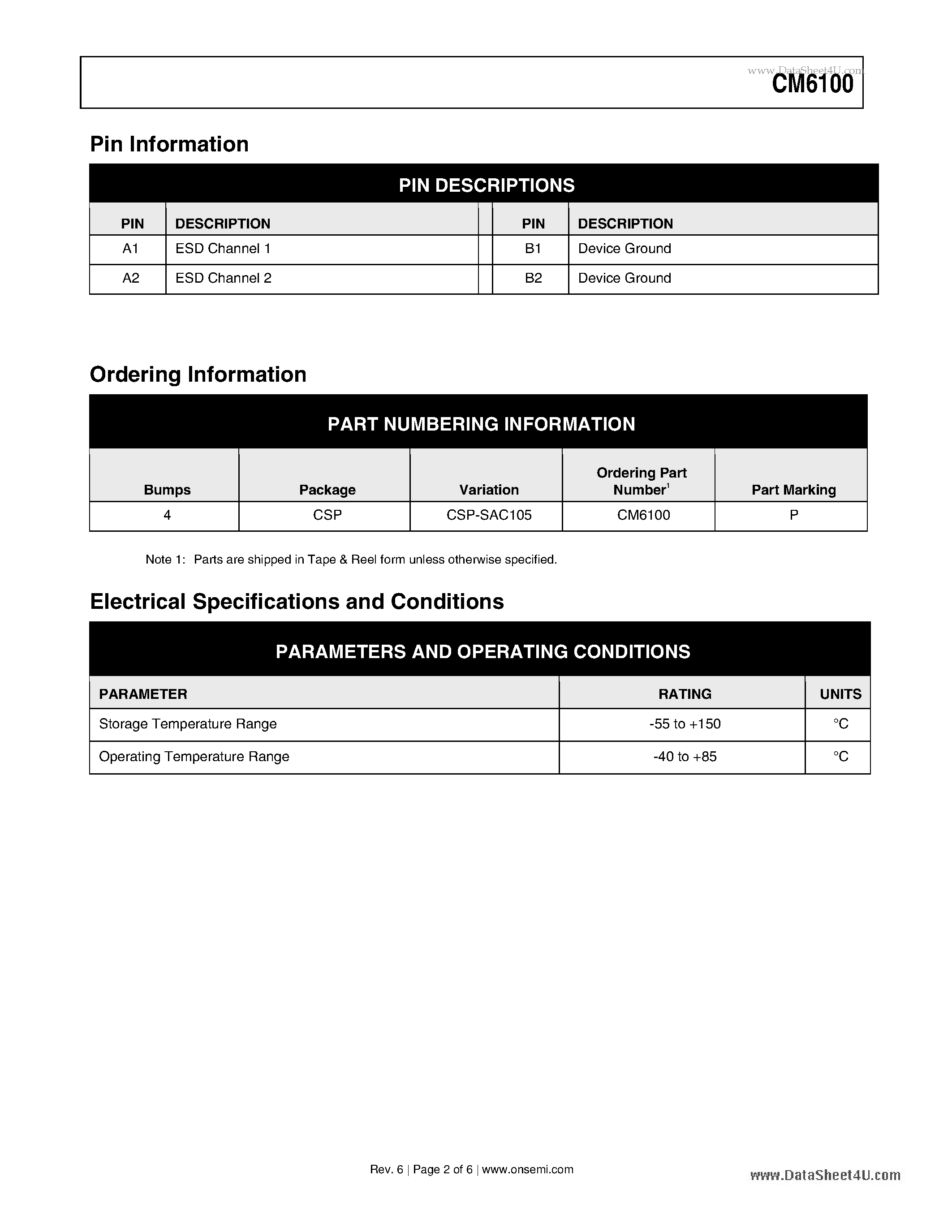 Datasheet CM6100 page 2 Datasheet CM6100 - 0.4mm Pitch Daisy Chain page 2
