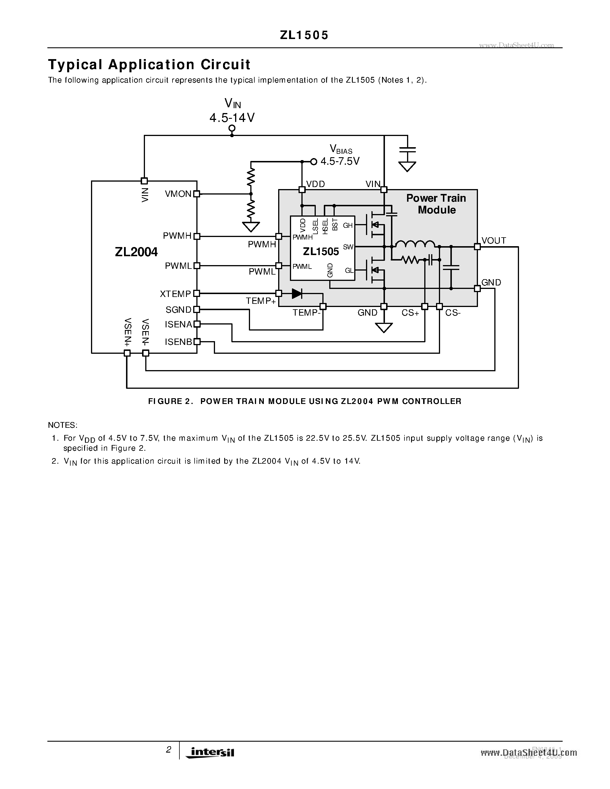 Datasheet ZL1505 page 2 Datasheet ZL1505 - Synchronous Step-Down MOSFET Drivers page 2