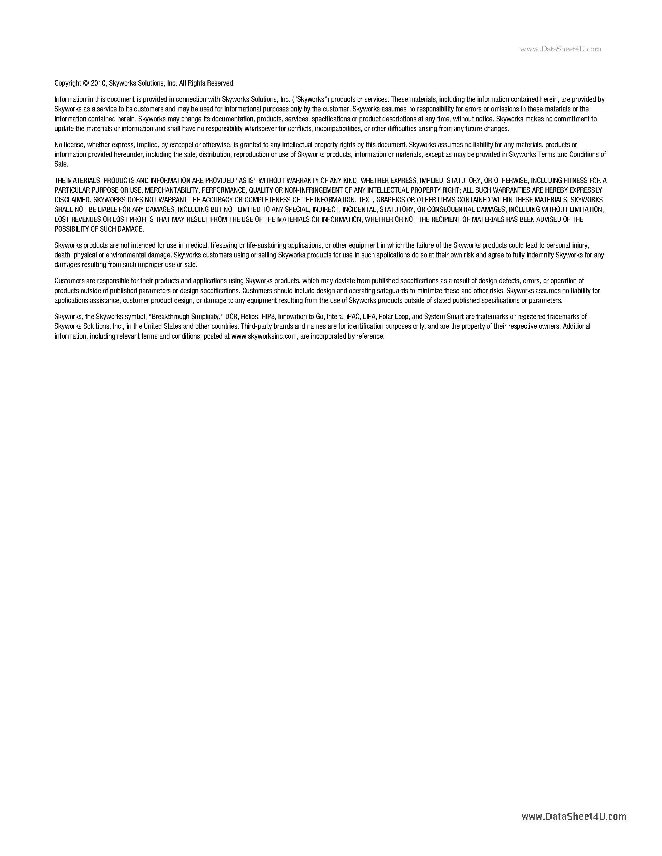 Даташит на микросхему SKY77706 страница 2 Даташит SKY77706 - Power Amplifier Module For LTE FDD Band VII (2500-2570 MHz) страница 2