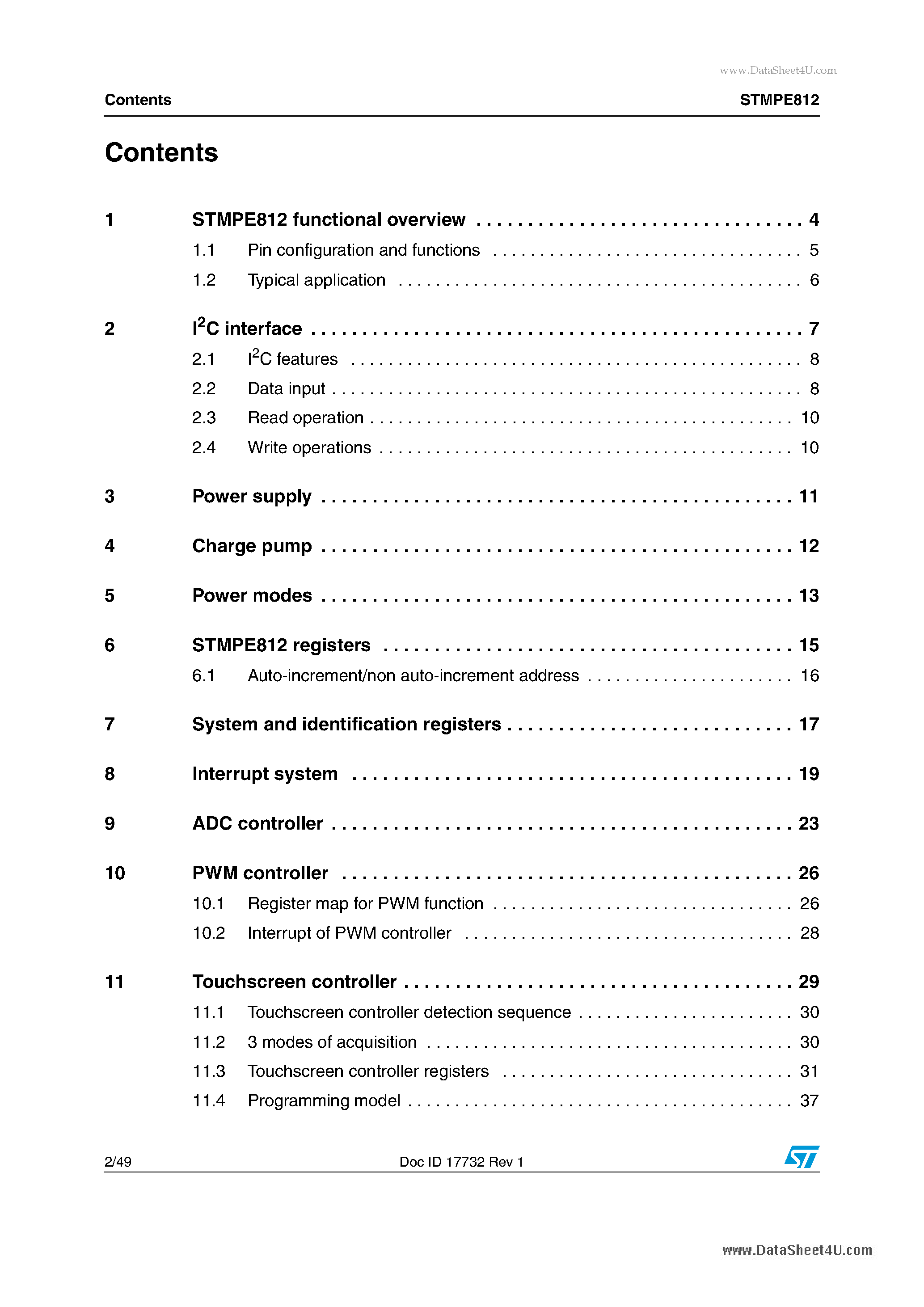 Datasheet STMPE812 - Enhanced 4-wire resistive touchscreen controller page 2