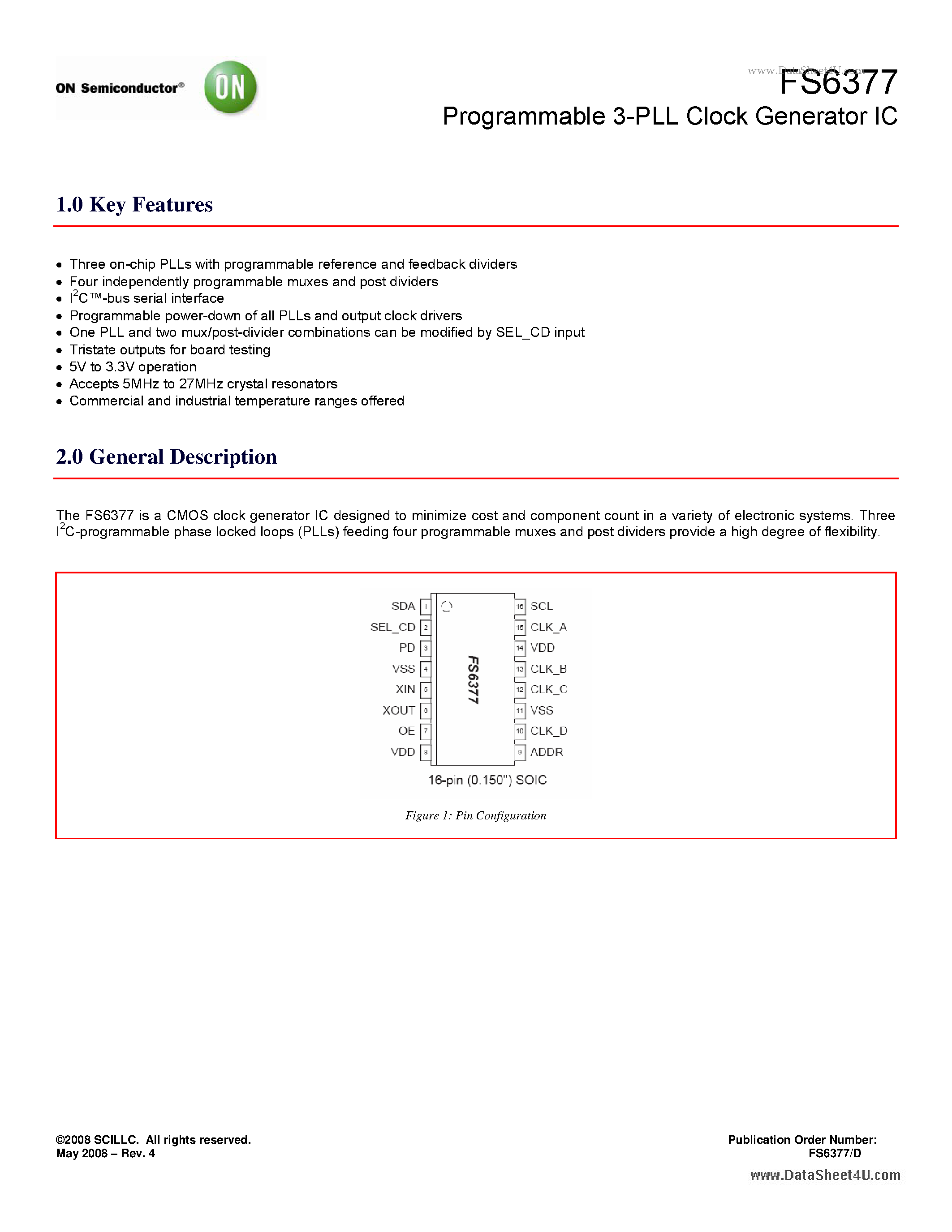 Даташит FS6377 - Programmable 3-PLL Clock Generator IC страница 1
