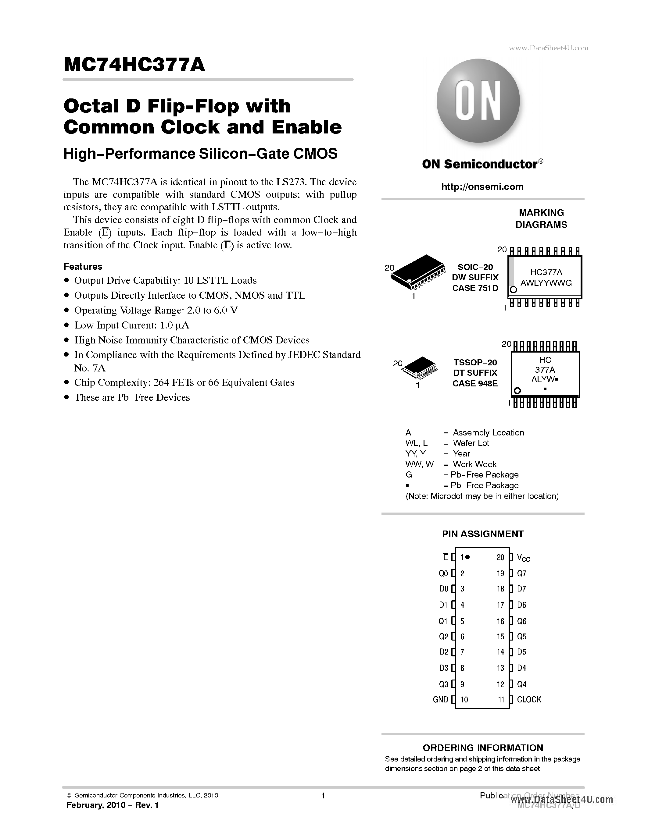 Даташит MC74HC377A - Octal D Flip-Flop страница 1