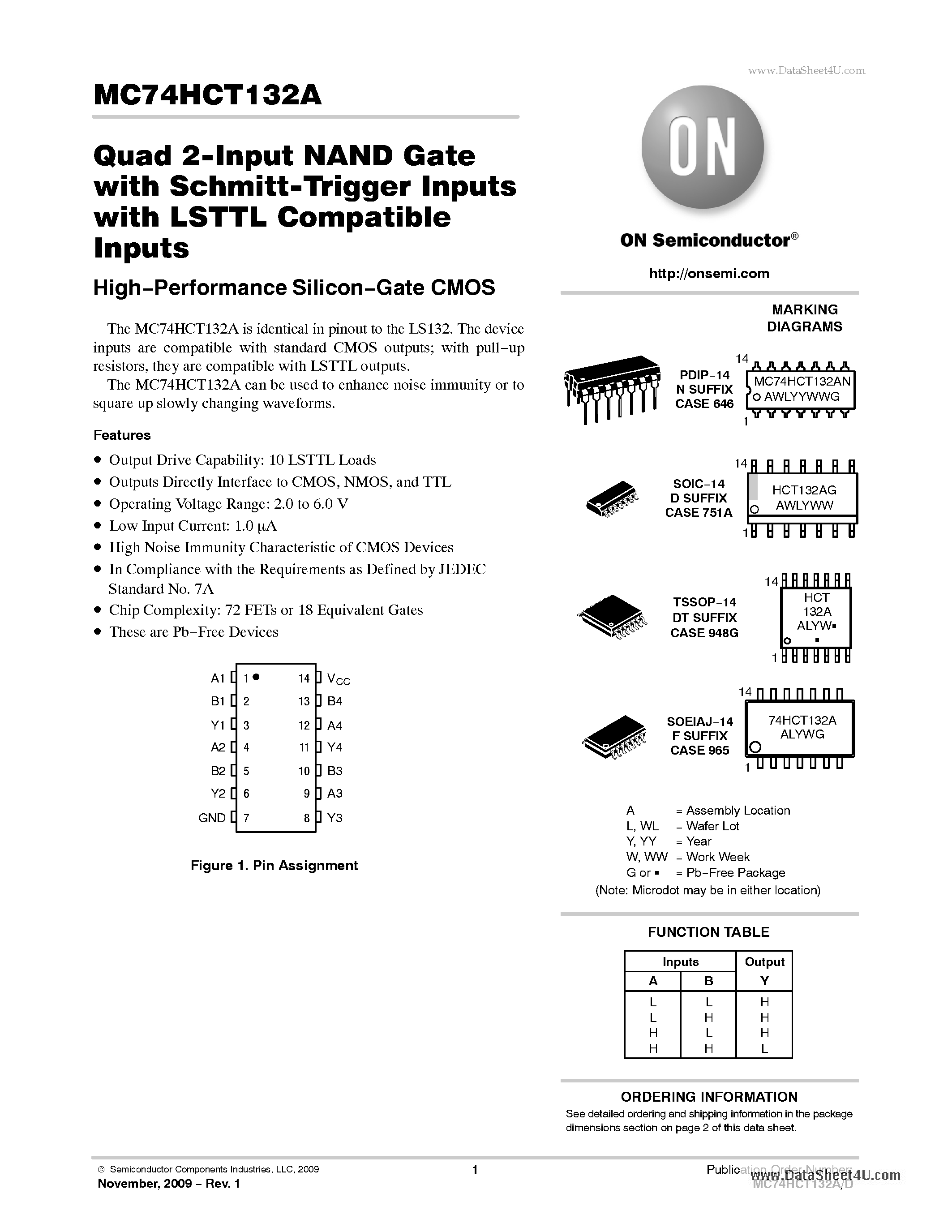 Даташит MC74HCT132A - Quad 2-Input NAND Gate страница 1