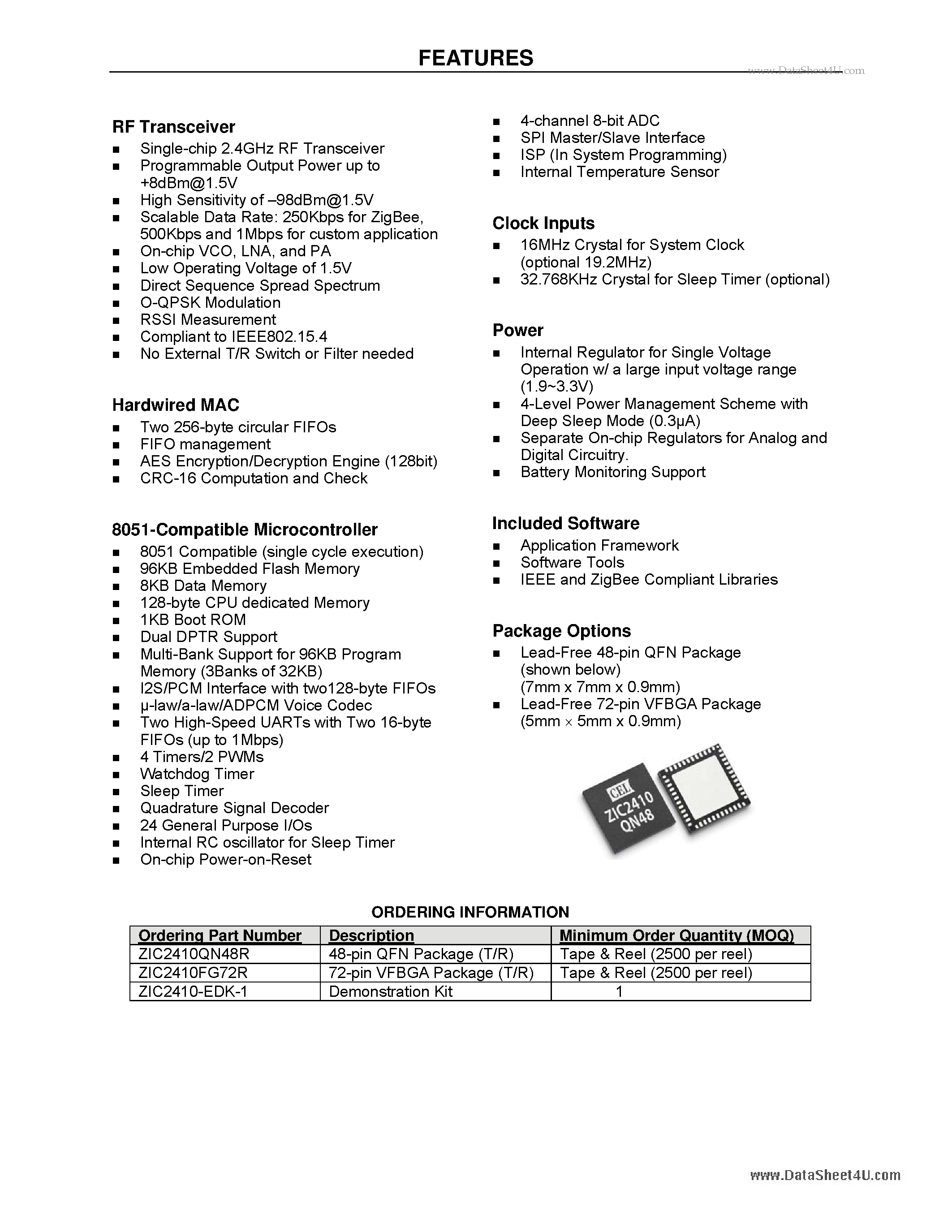 Datasheet ZIC2410 - Single-chip 2.4GHz RF Transceiver page 2