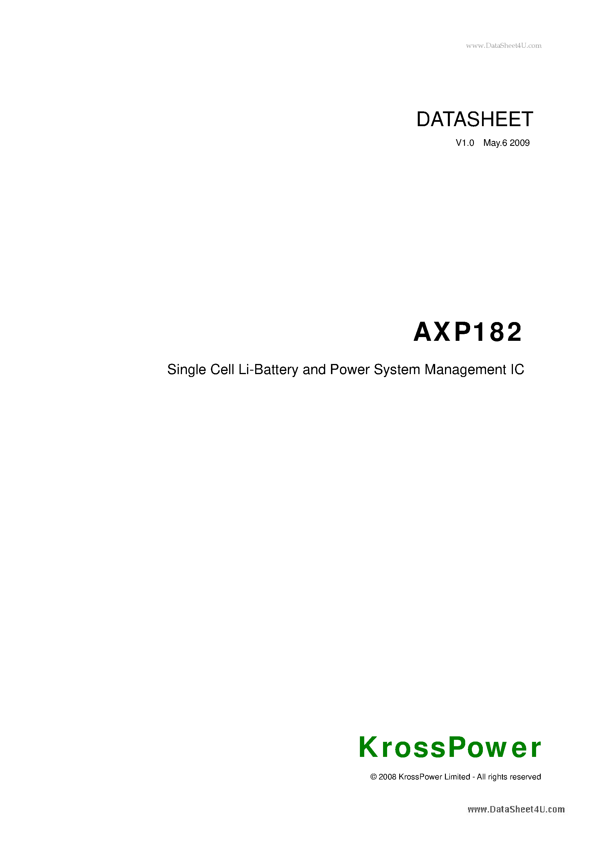 Datasheet AXP182 - Single Cell Li-Battery and Power System Management IC page 1