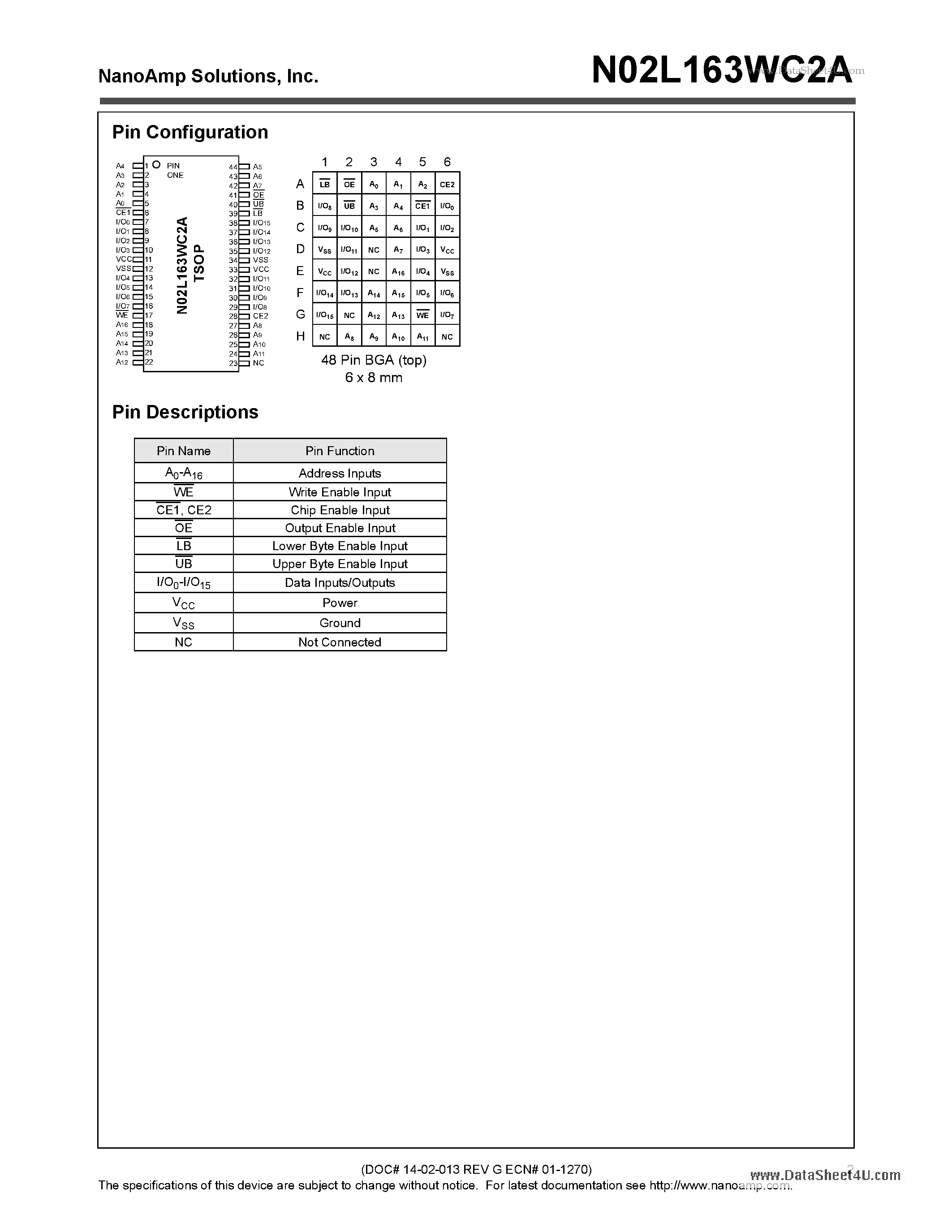 Даташит на микросхему N02L163WC2A страница 2 Даташит N02L163WC2A - 2Mb Ultra-Low Power Asynchronous CMOS SRAM 128K x 16 bit страница 2