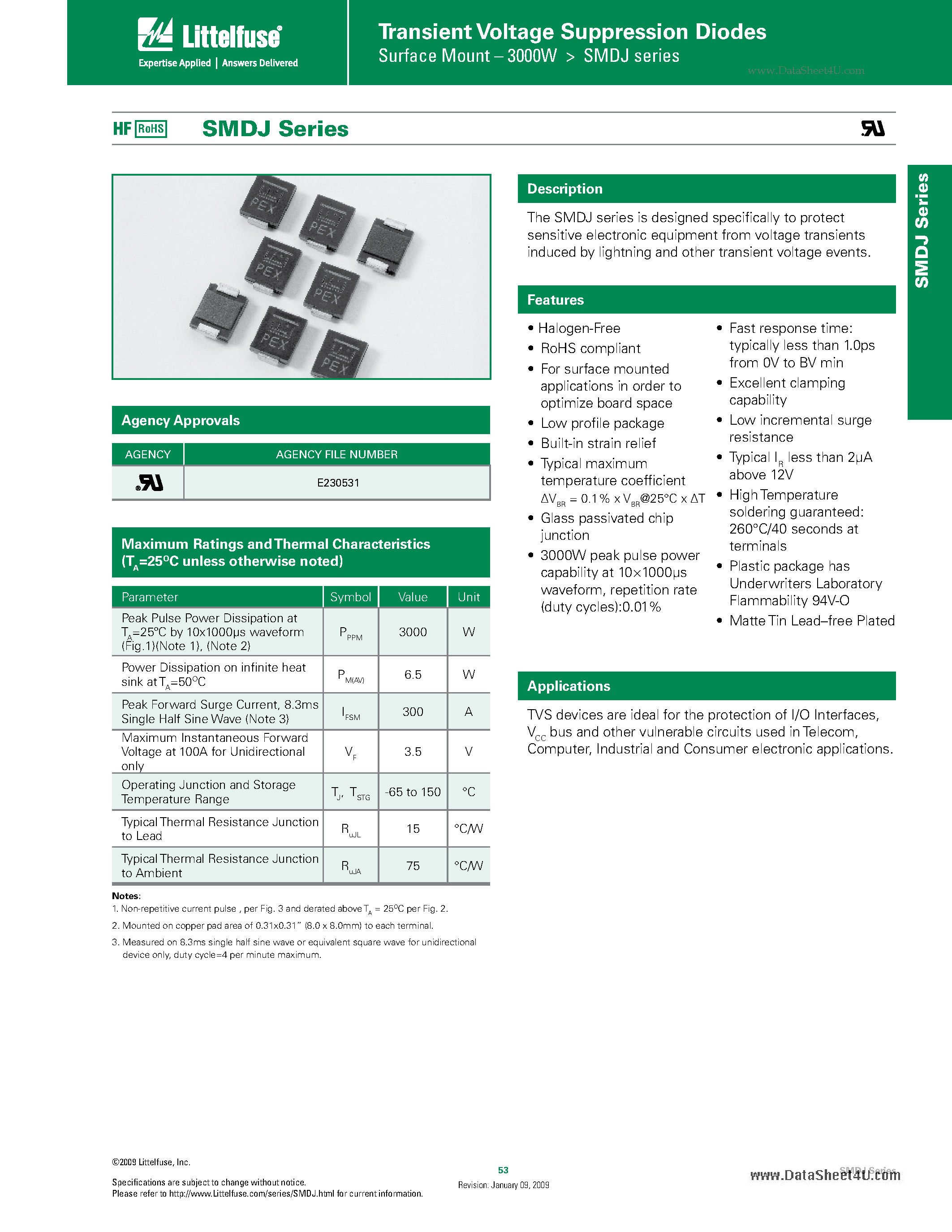 Даташит SMDJ - Transient Voltage Suppression Diodes страница 1