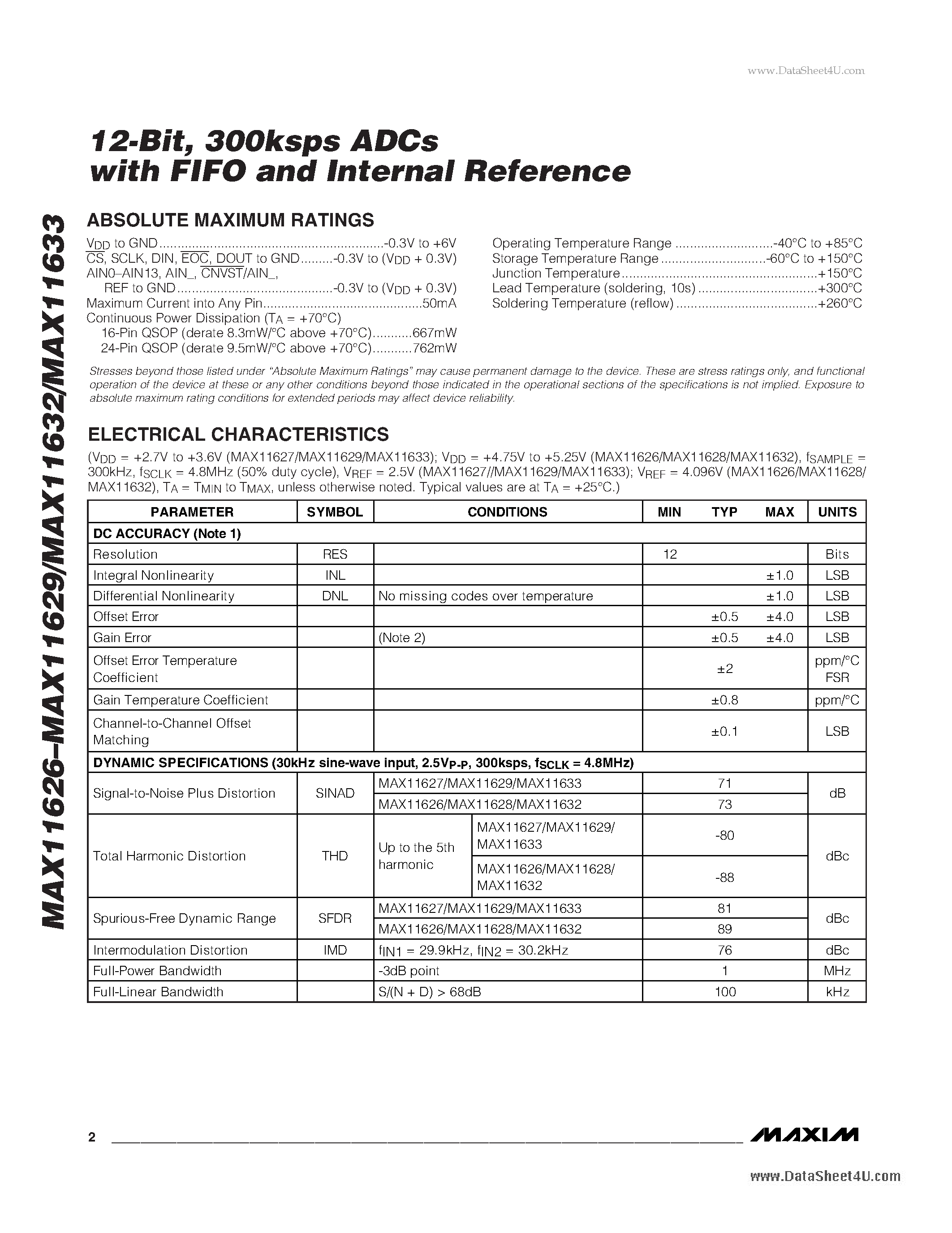 Даташит MAX11626 - 300ksps ADCs страница 2