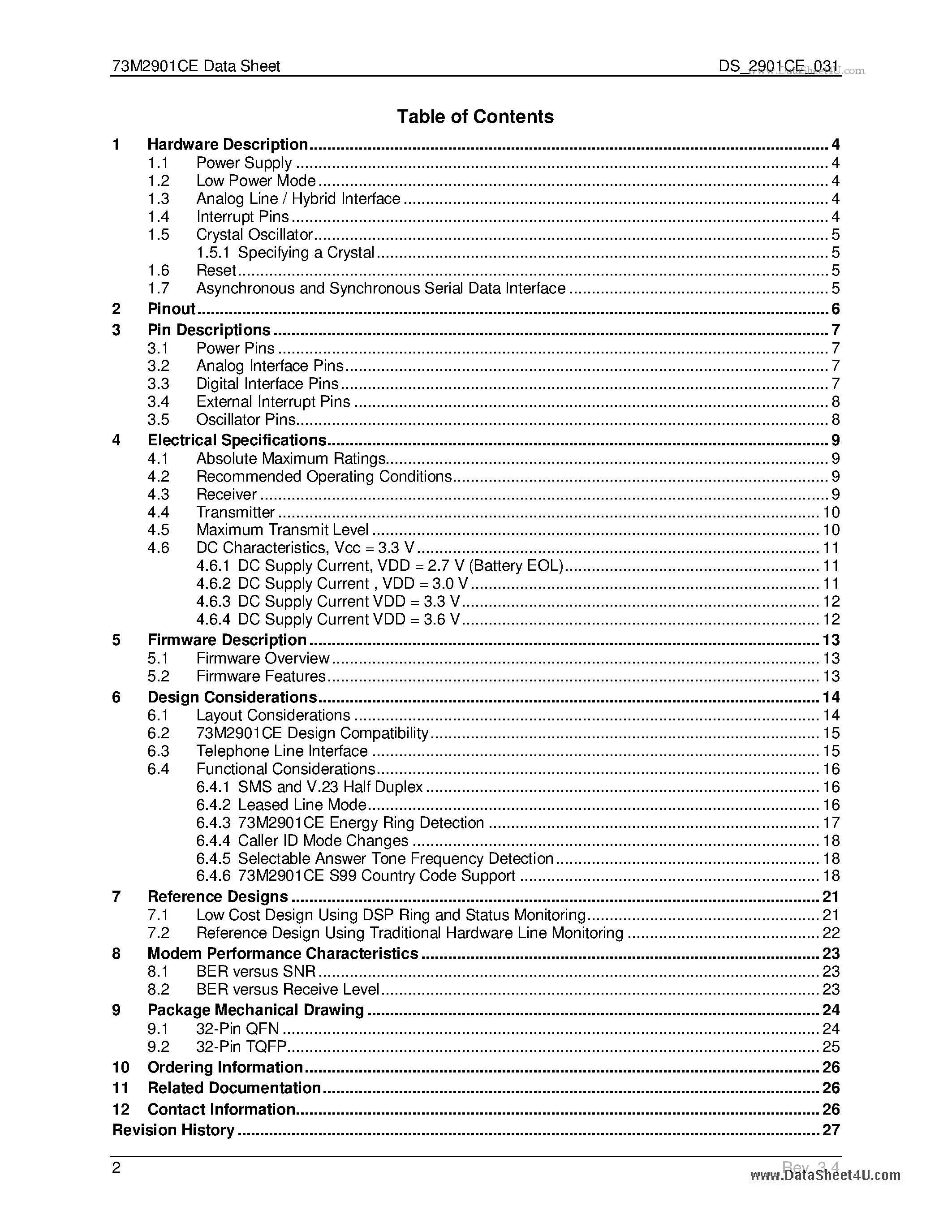 Datasheet 73M2901CE - V.22bis Single Chip Modem page 2
