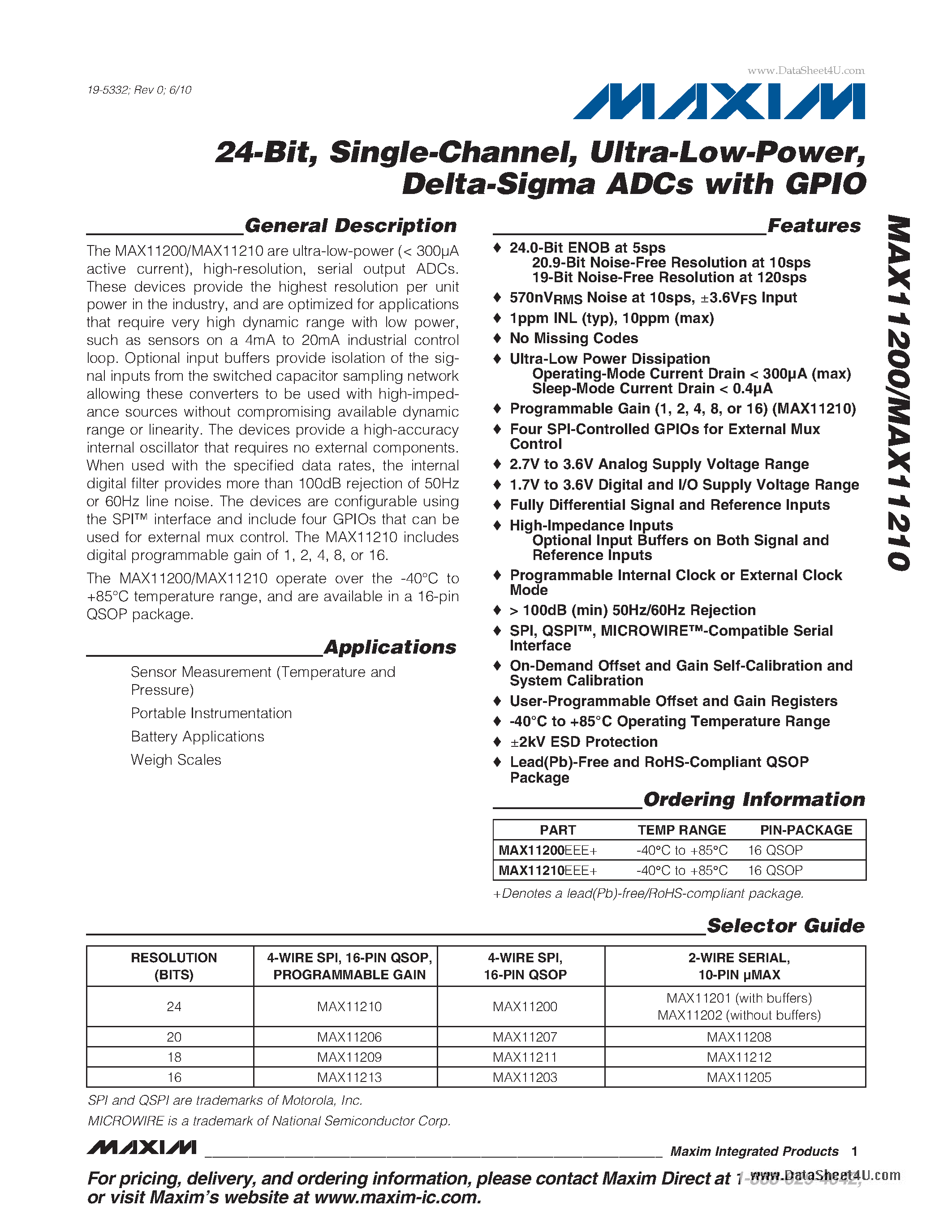 Даташит MAX11200 - Delta- Sigma ADCs страница 1