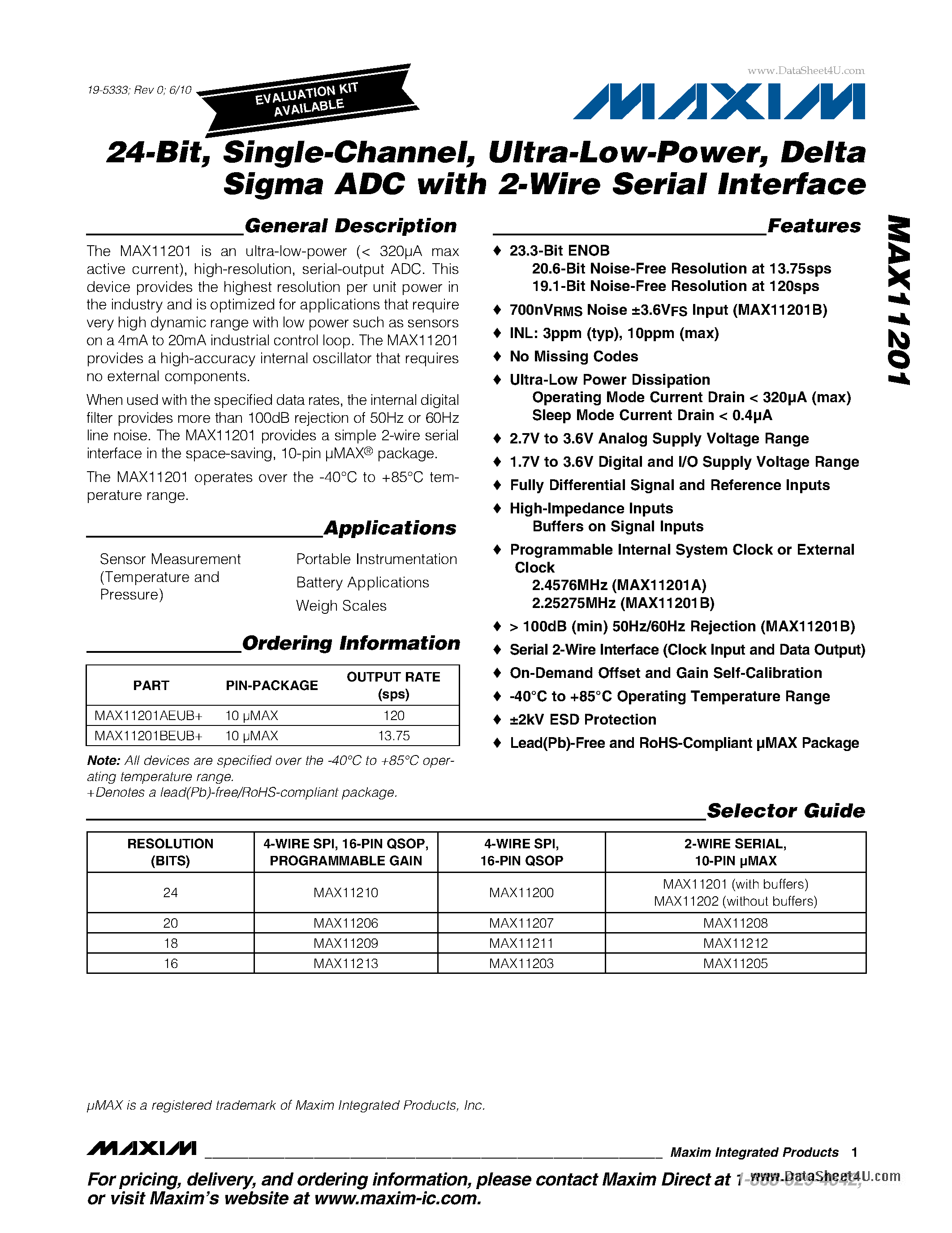 Datasheet MAX11201 - Delta- Sigma ADC page 1