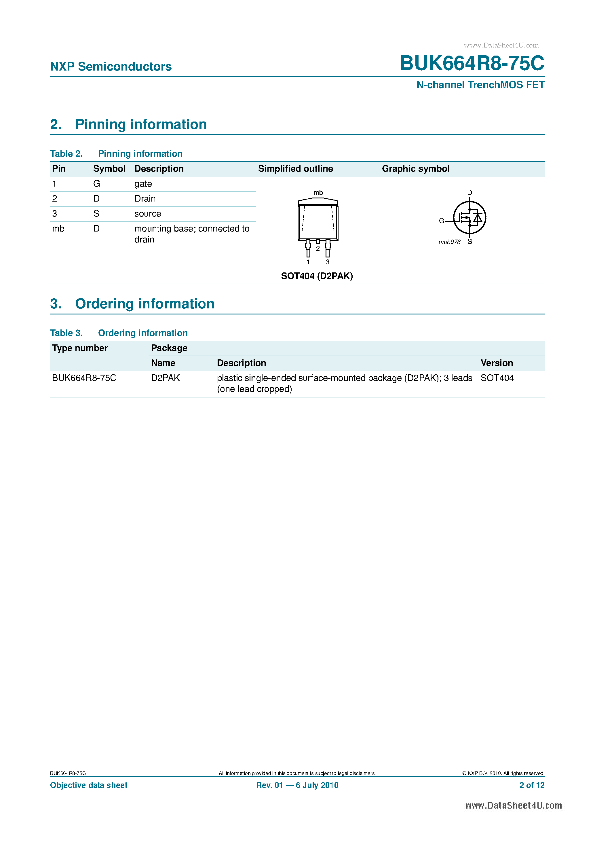Datasheet BUK664R8-75C - N-channel TrenchMOS FET page 2
