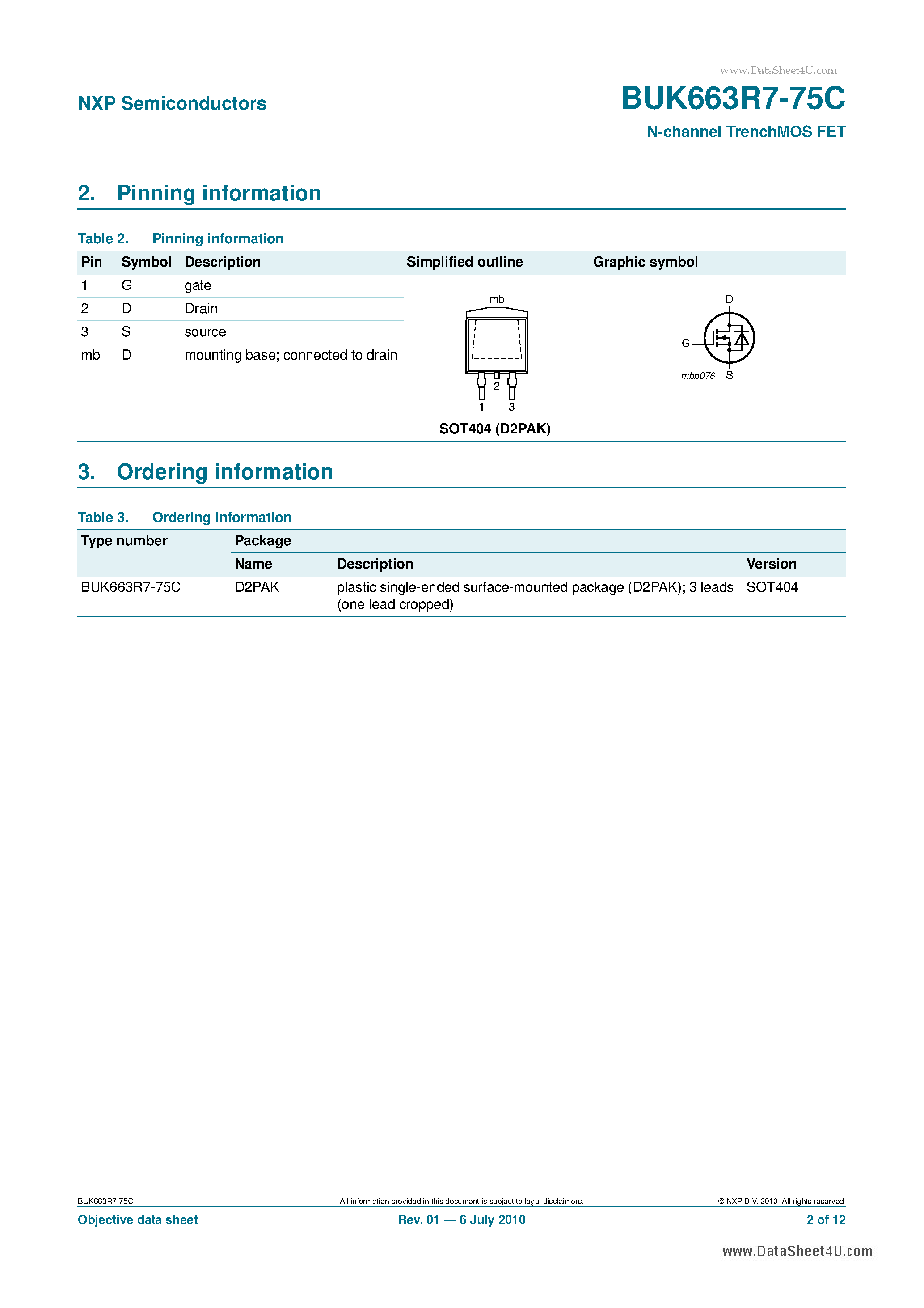 Datasheet BUK663R7-75C - N-channel TrenchMOS FET page 2