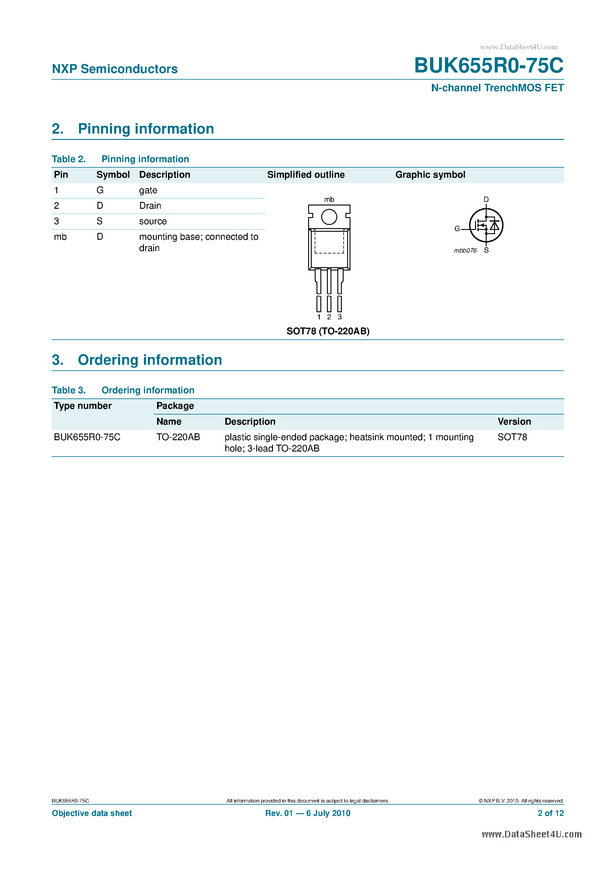 Datasheet BUK655R0-75C - N-channel TrenchMOS FET page 2