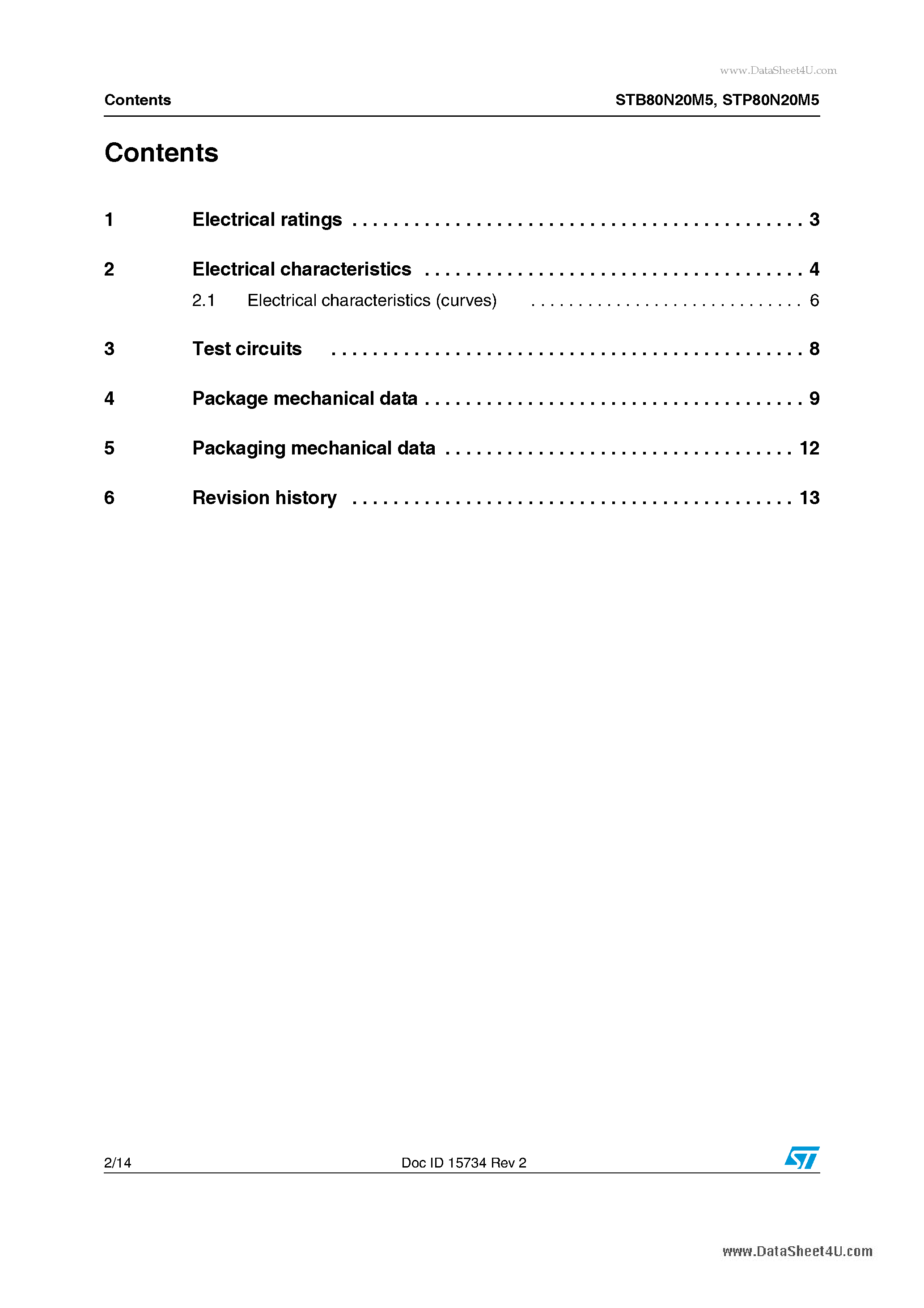 Даташит STP80N20M5 - D2PAK MDmesh V Power MOSFET страница 2