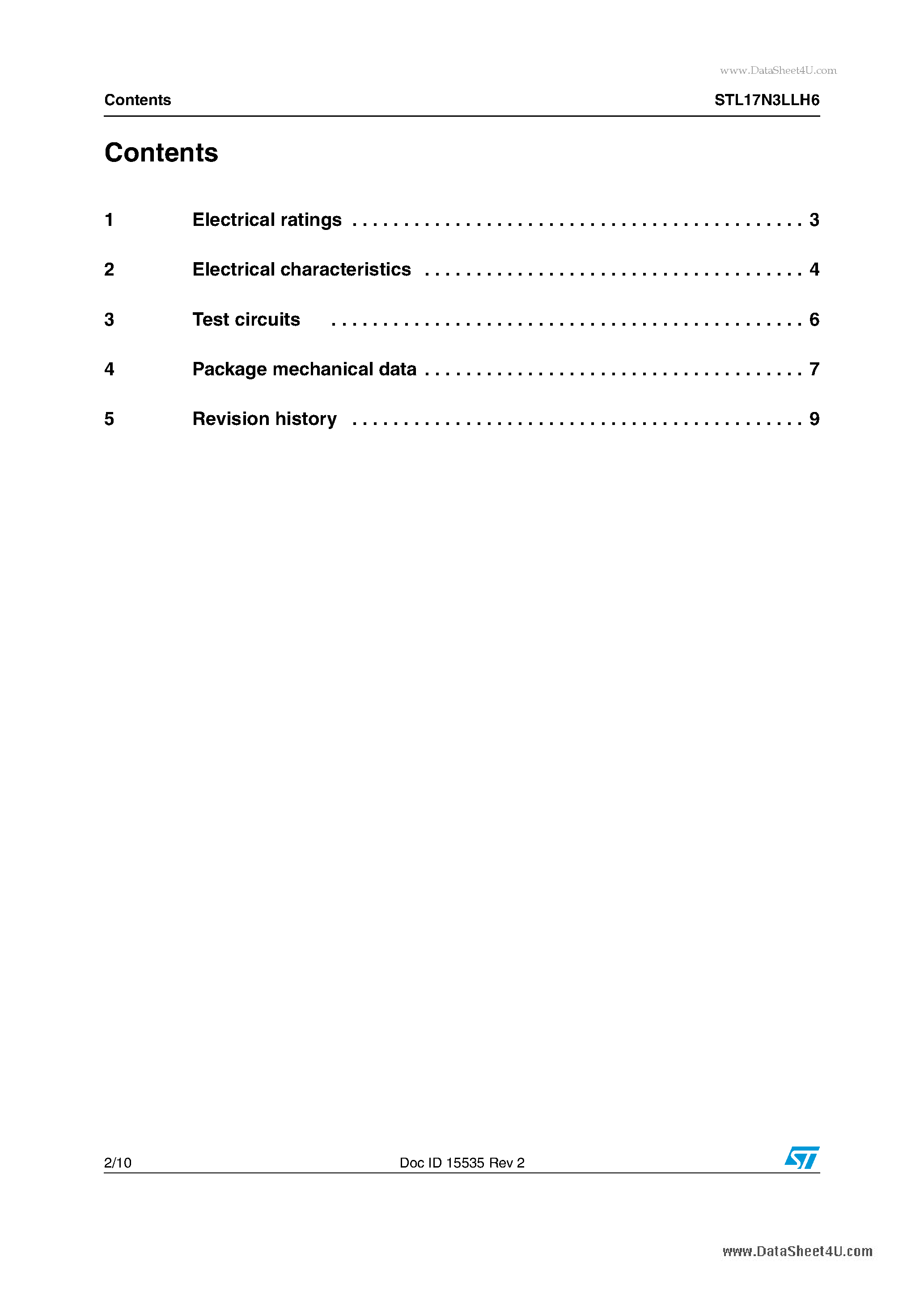 Datasheet STL17N3LLH6 - 17 A PowerFLAT (3.3x3.3) STripFETTM VI DeepGATETM Power MOSFET page 2
