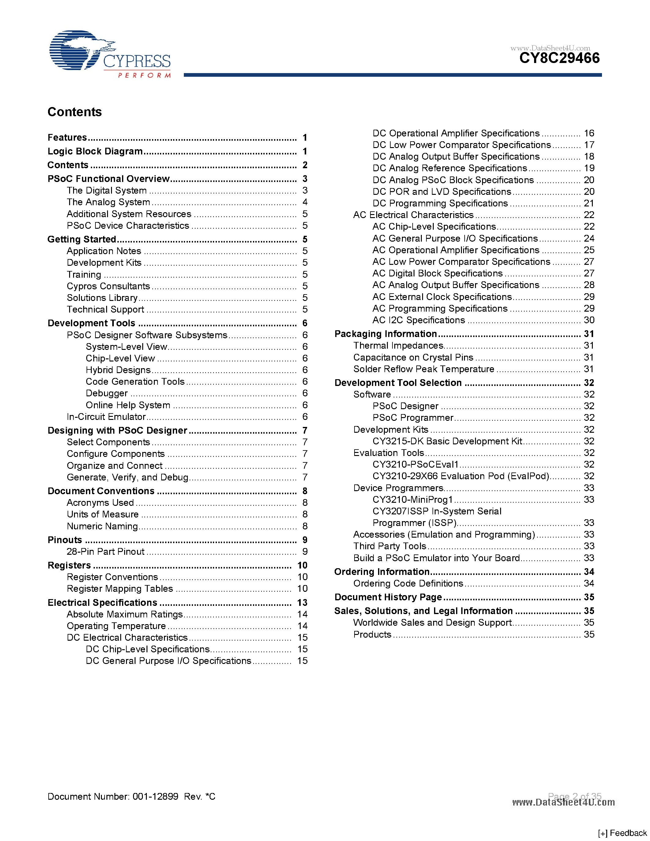 Datasheet CY8C29466-A - Automotive PSoC Programmable System-on-Chip page 2