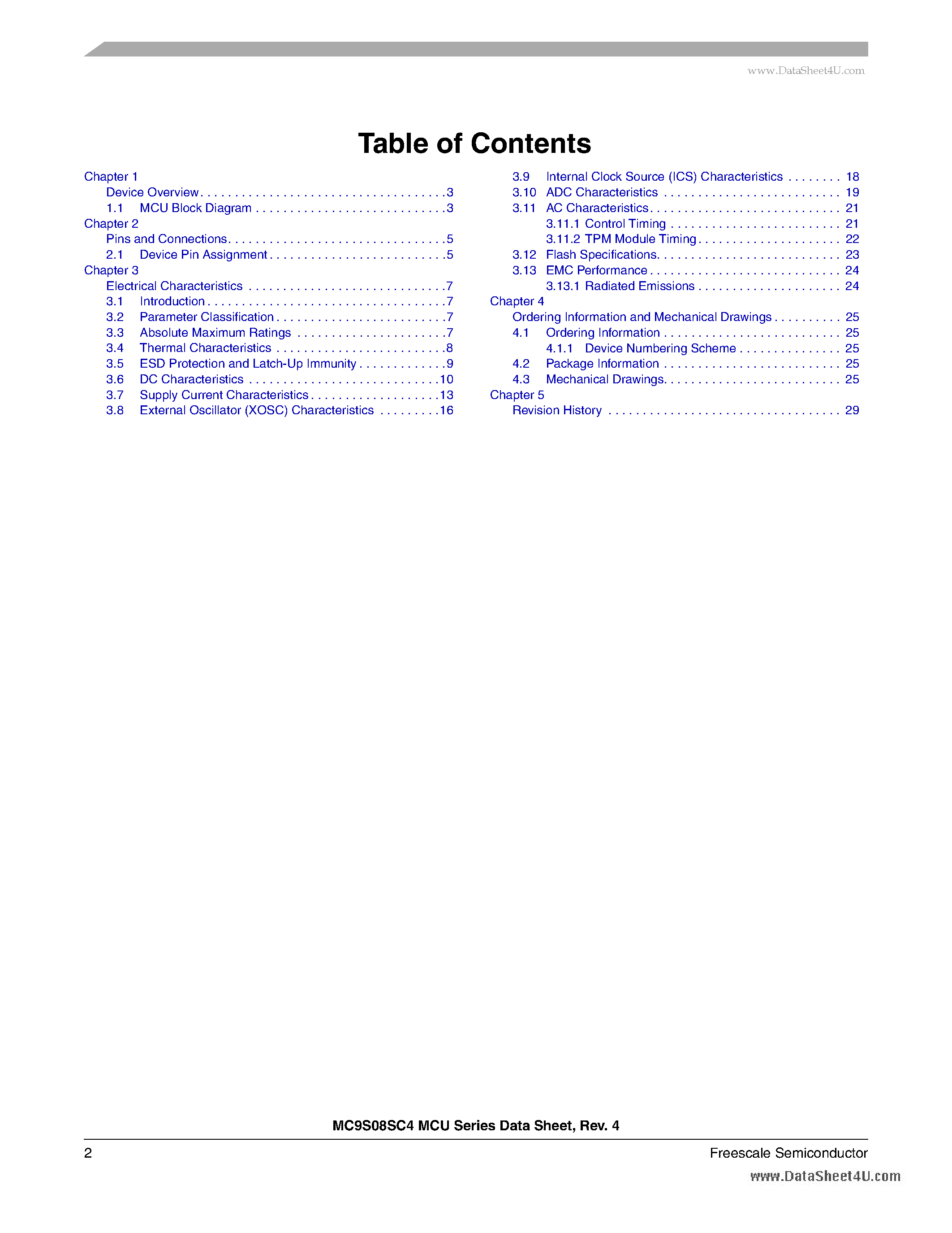 Даташит на микросхему MC9S08SC4 страница 2 Даташит MC9S08SC4 - 8-Bit Microcontroller страница 2