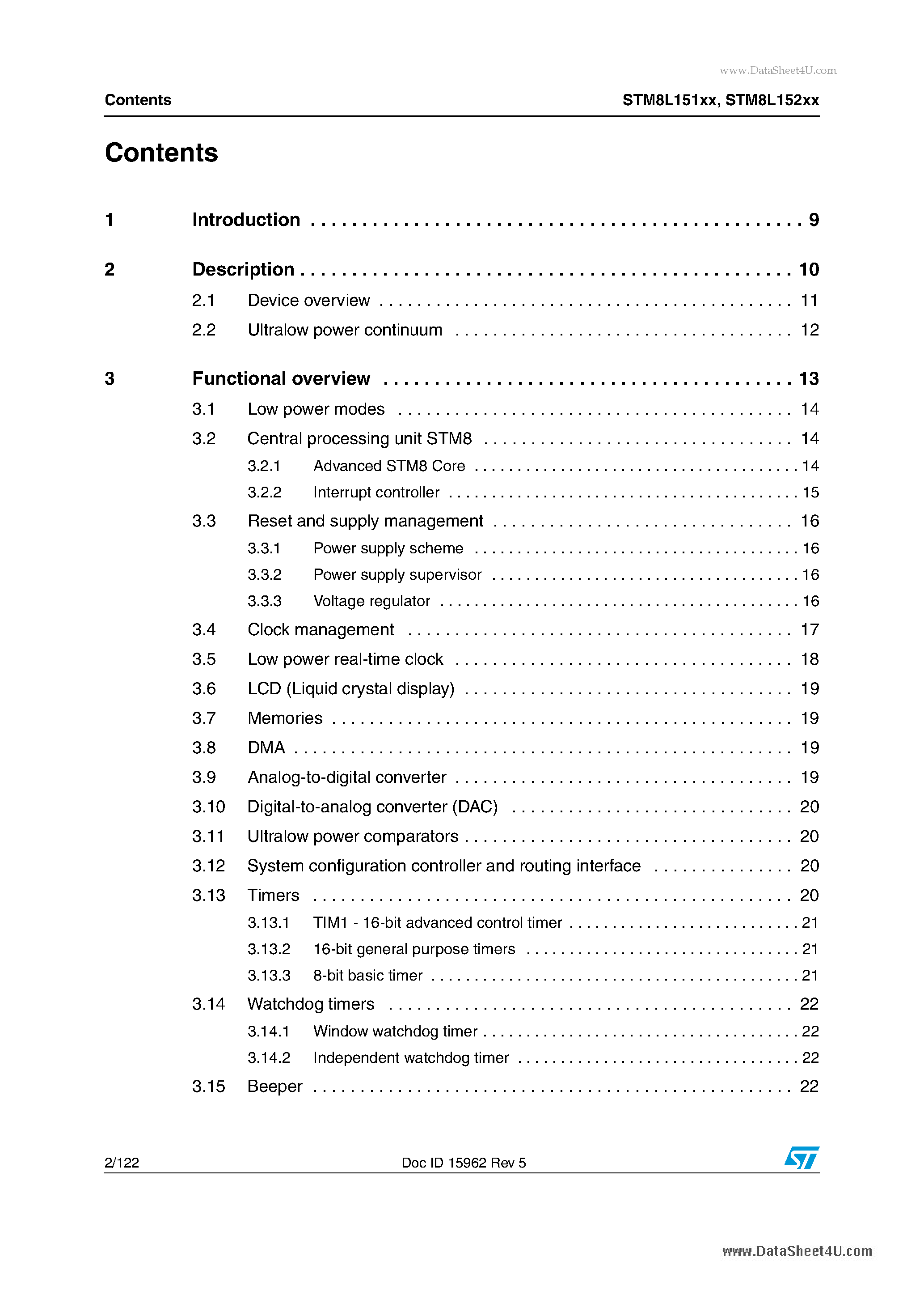 Даташит STM8L151x4 - 8-bit ultralow power MCU страница 2
