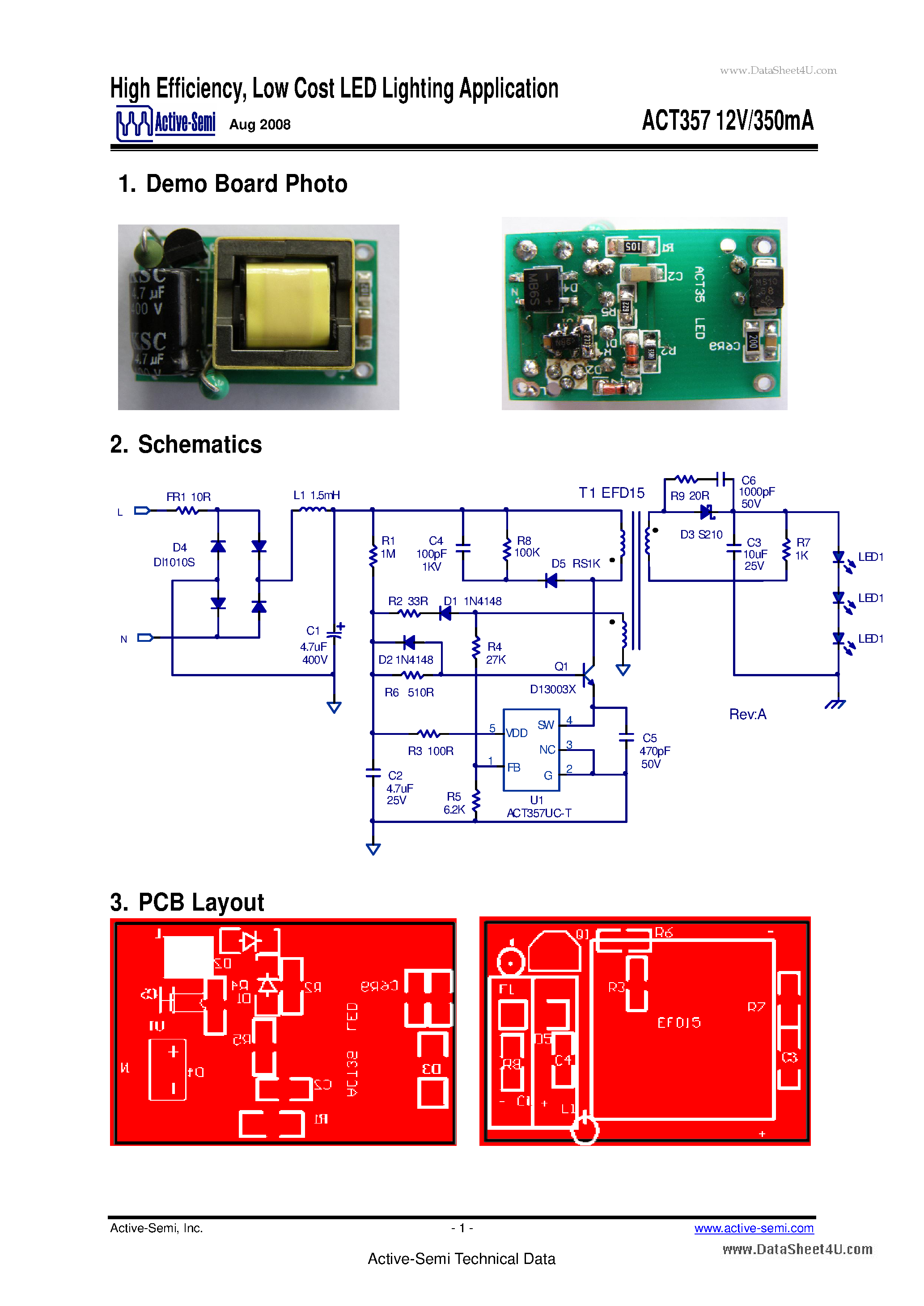 Даташит на микросхему ACT357 страница 1 Даташит ACT357 - High Efficiency / Low Cost LED Lighting Application страница 1