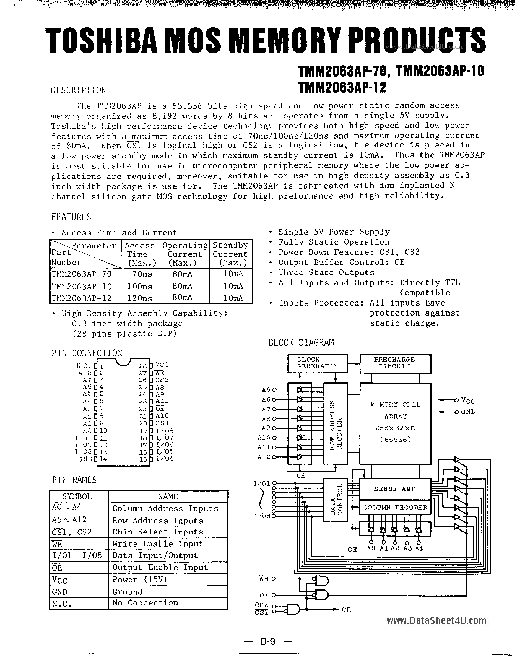 Даташит на микросхему TMM2063AP-10 страница 1 Даташит TMM2063AP-10 - 65536 BITS HIGH SPEED AND LOW POWER STATIC RAMDOM ACCESS MEMORY страница 1